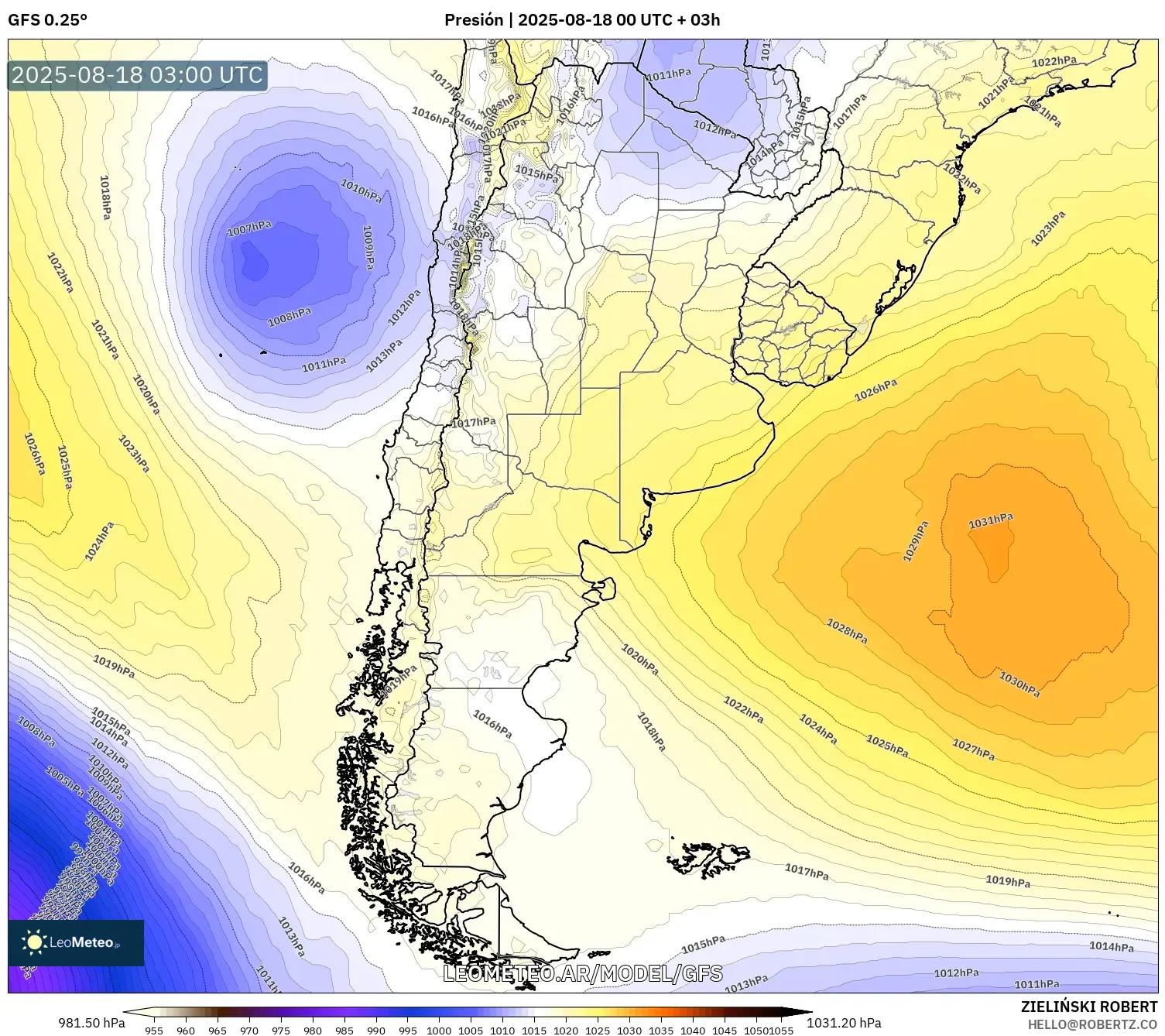 GFS model - Argentina, Presión