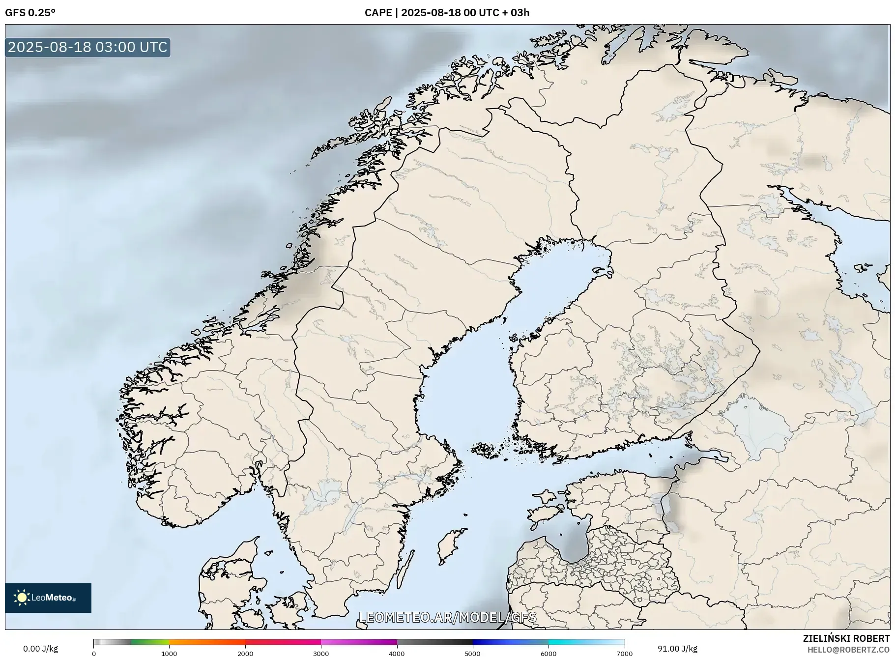 GFS model - Escandinavia, CAPE