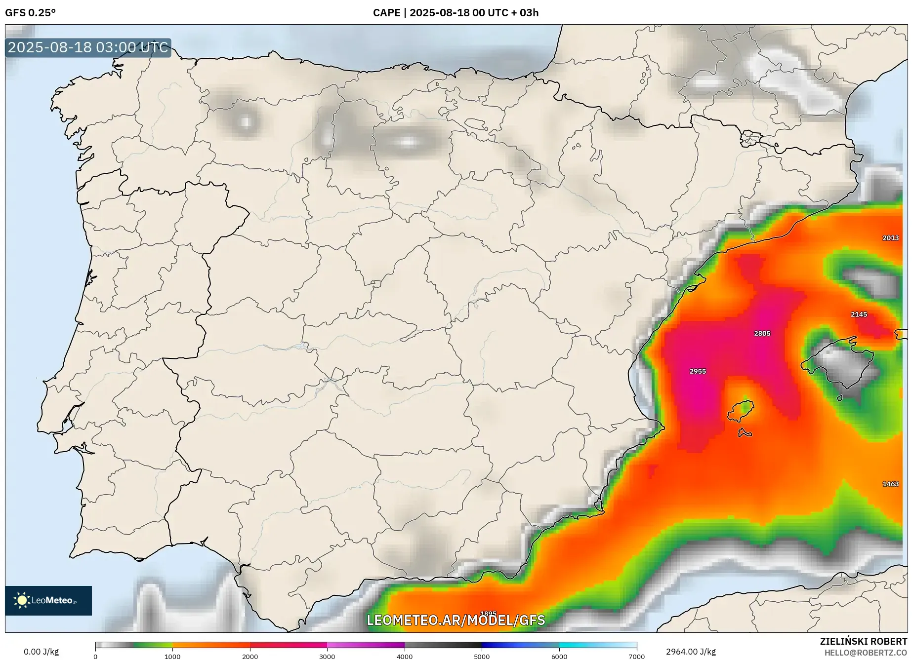 GFS model - España, CAPE