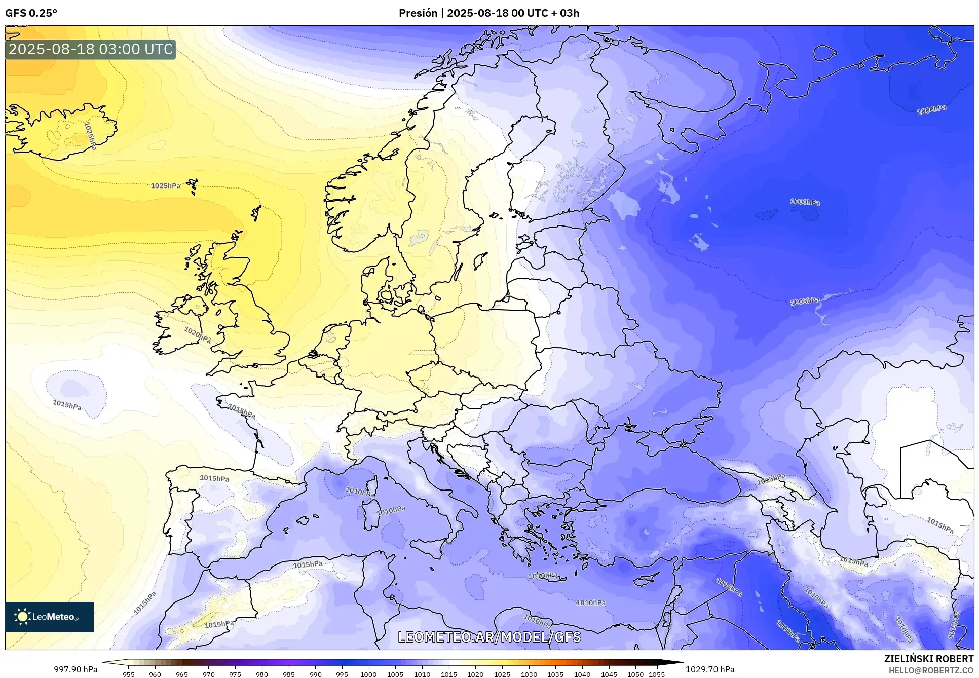 GFS model - Europa, Presión GFS model - Europa, Presión