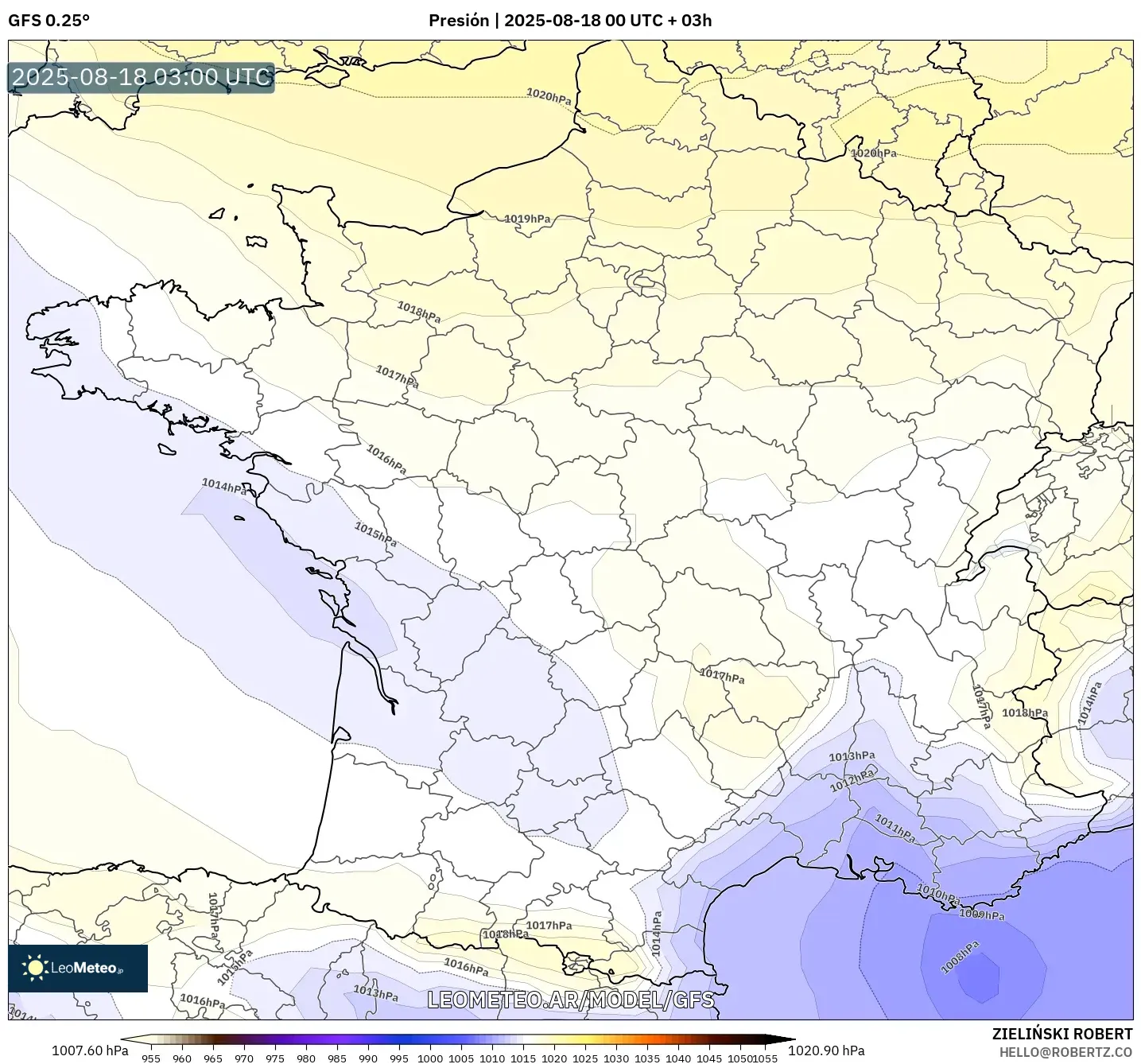 GFS model - Francia, Presión GFS model - Francia, Presión