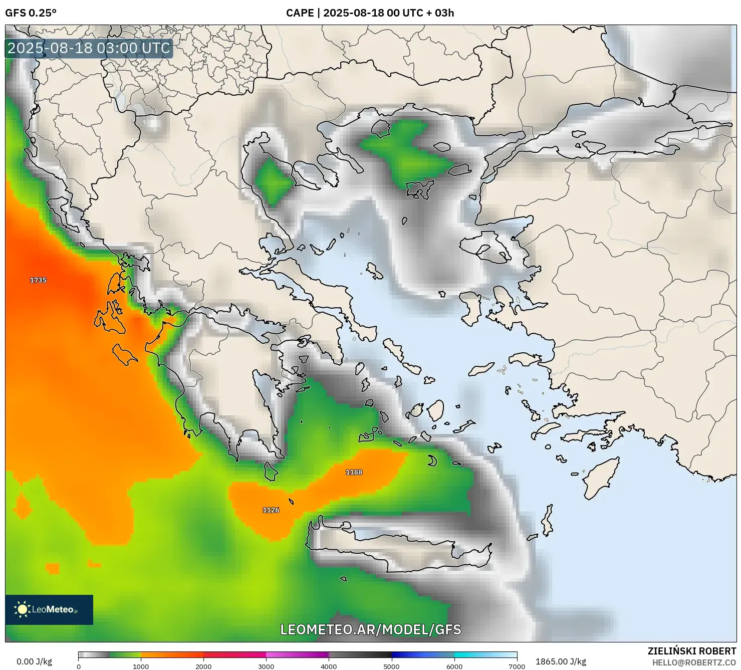 GFS model - Grecia, CAPE