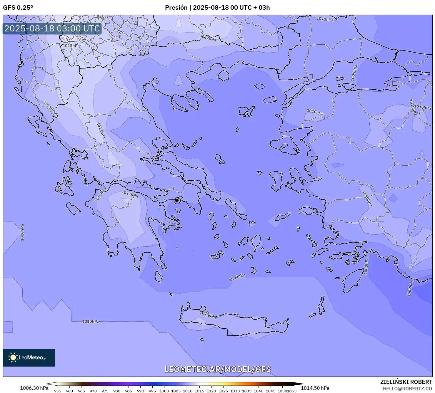 GFS model - Grecia, Presión GFS model - Grecia, Presión