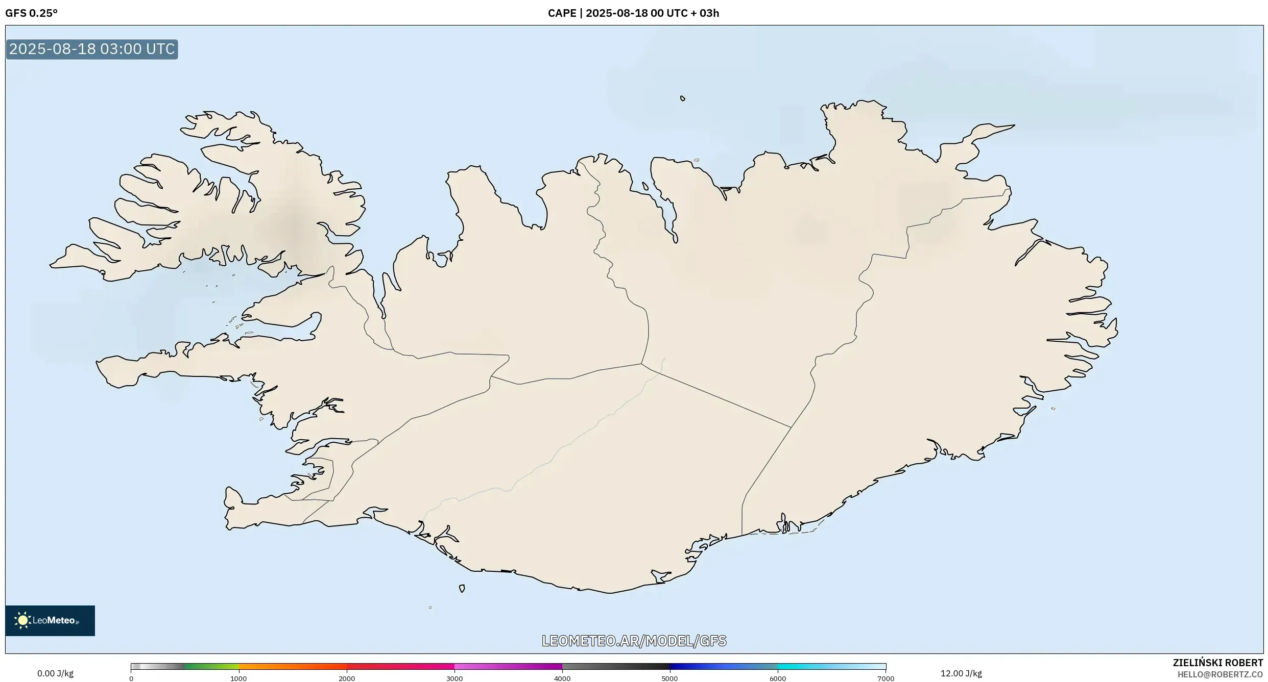 GFS model - Islandia, CAPE