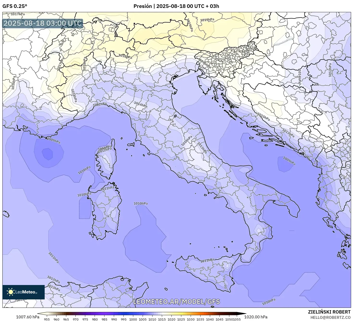 GFS model - Italia, Presión
