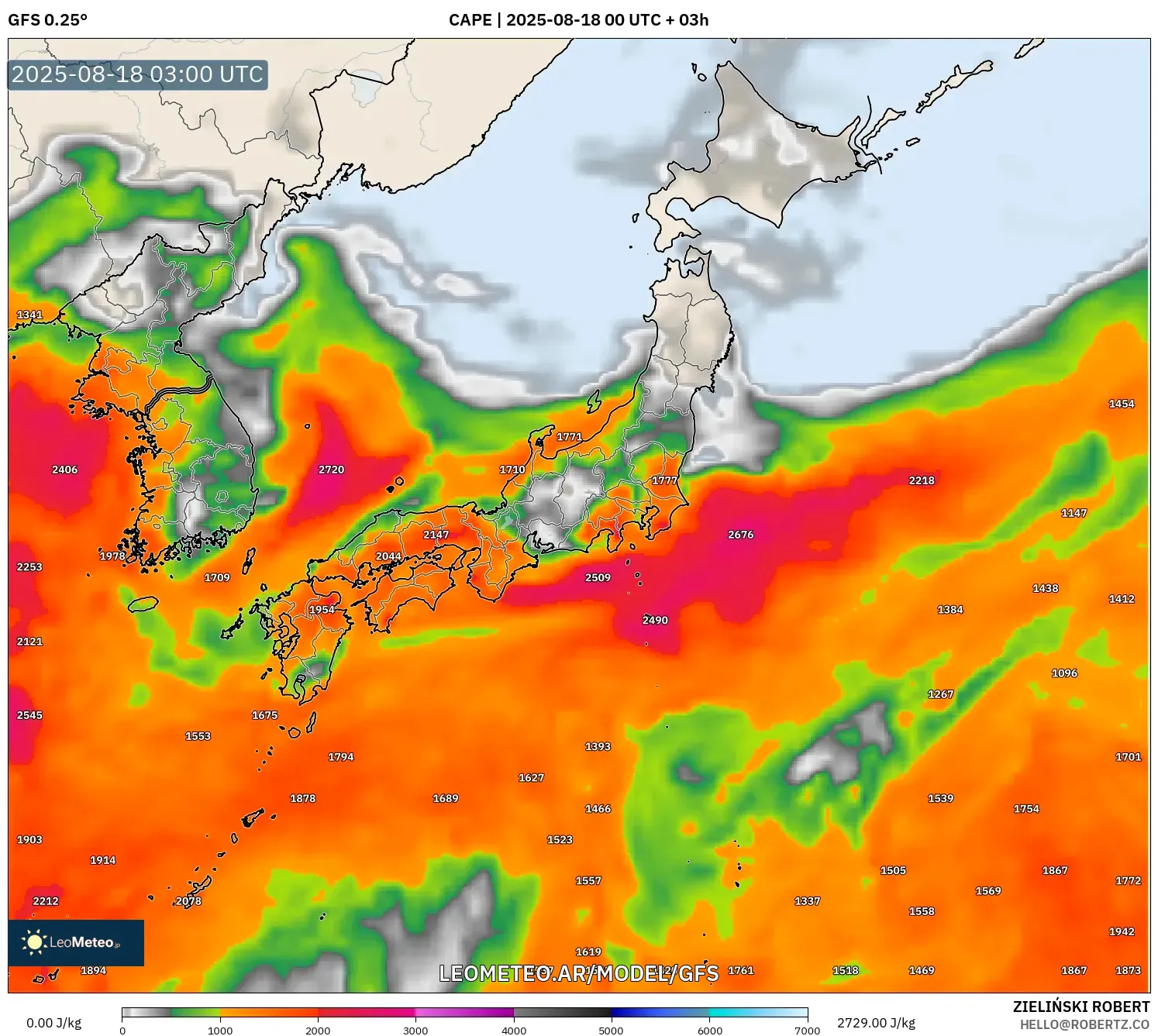 GFS model - Japón, CAPE