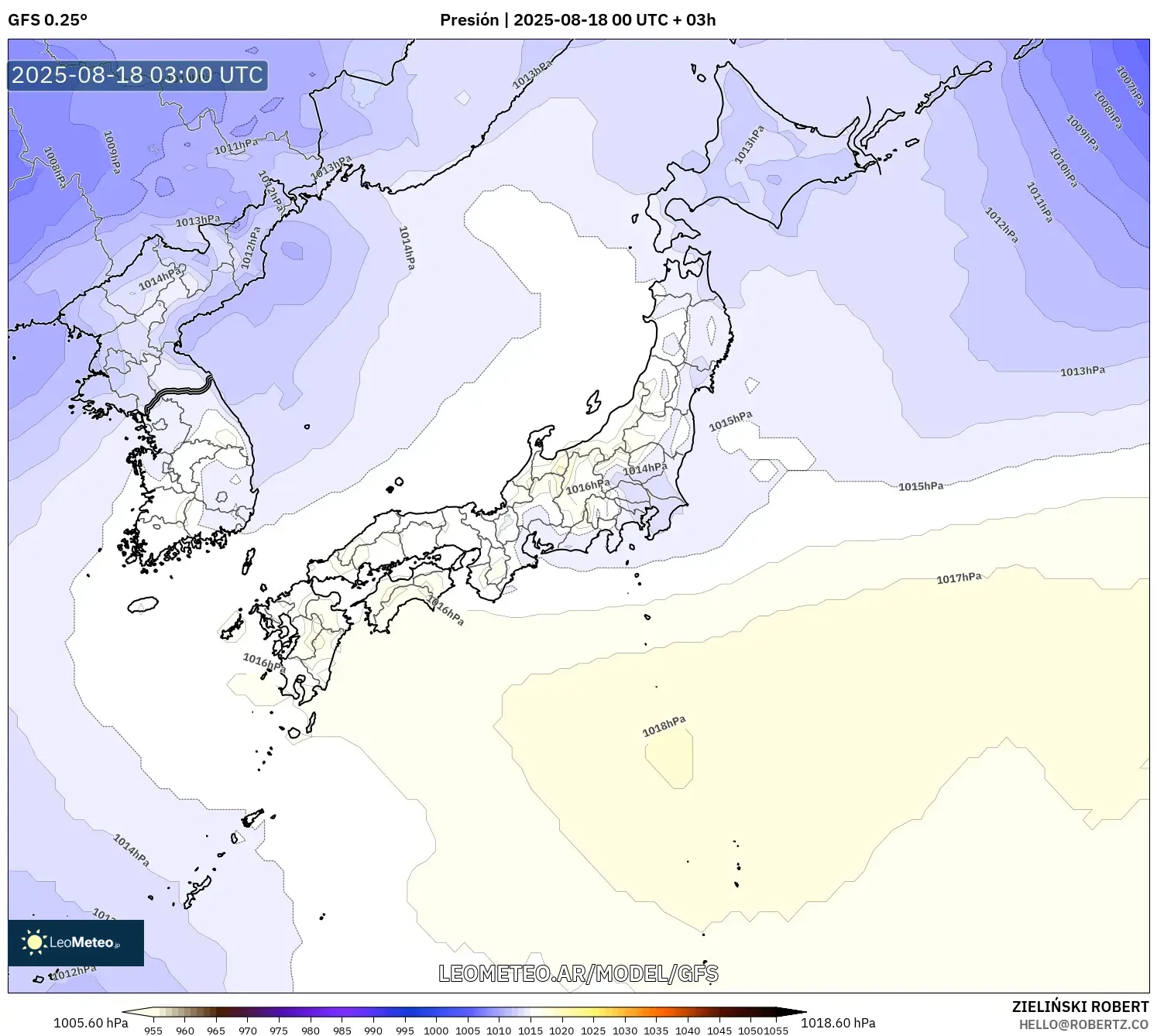 GFS model - Japón, Presión GFS model - Japón, Presión
