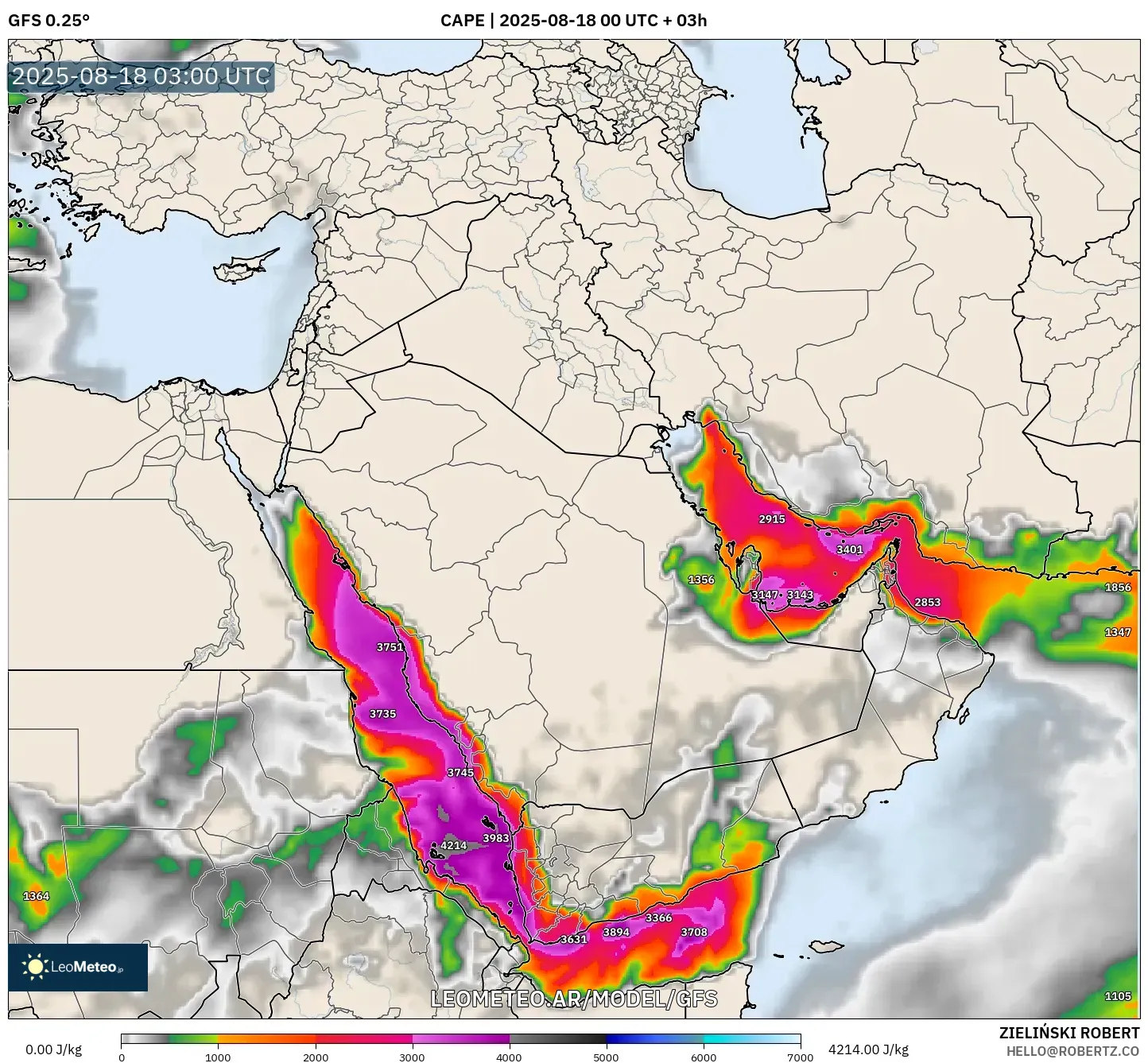GFS model - Oriente Medio, CAPE