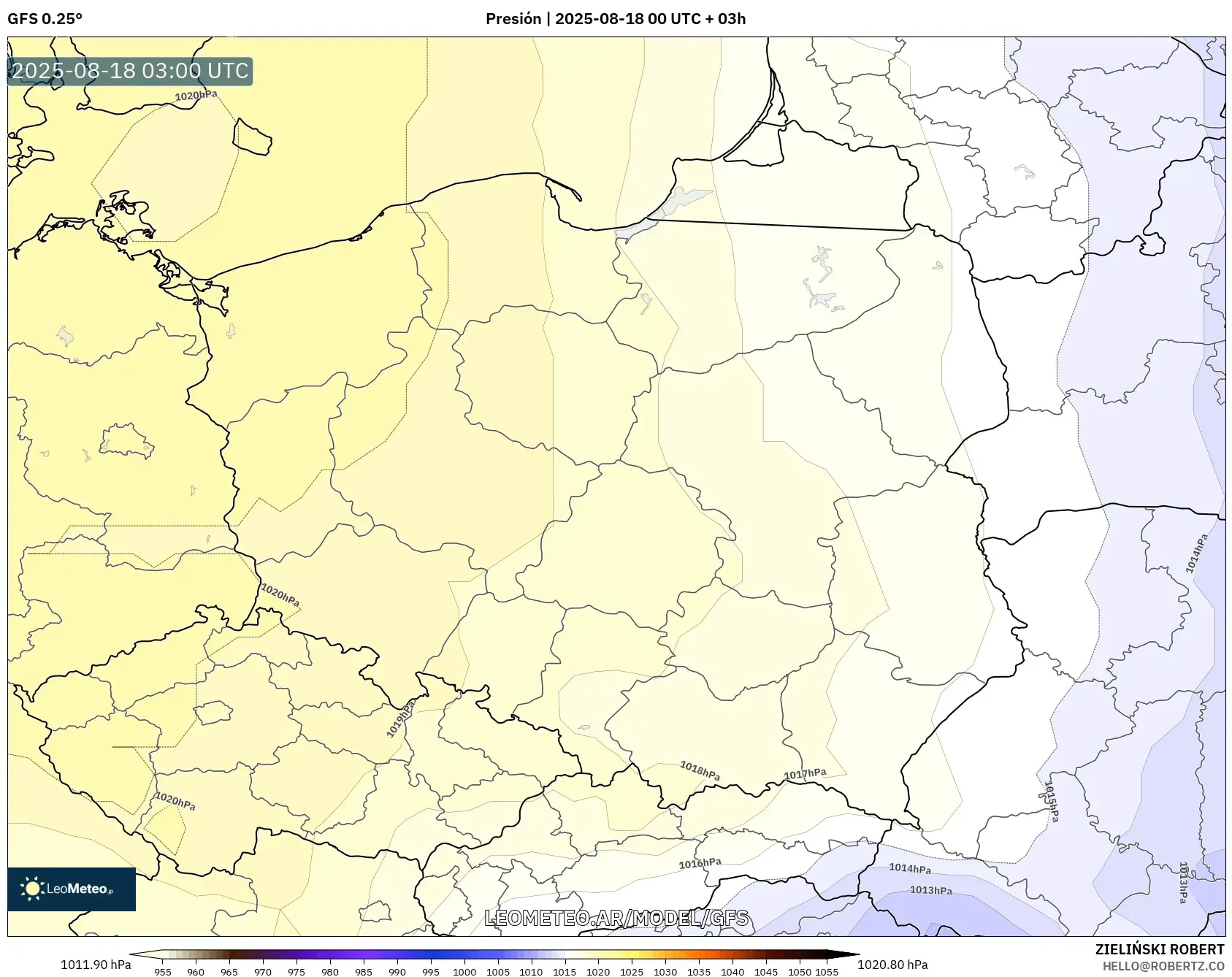 GFS model - Polonia, Presión