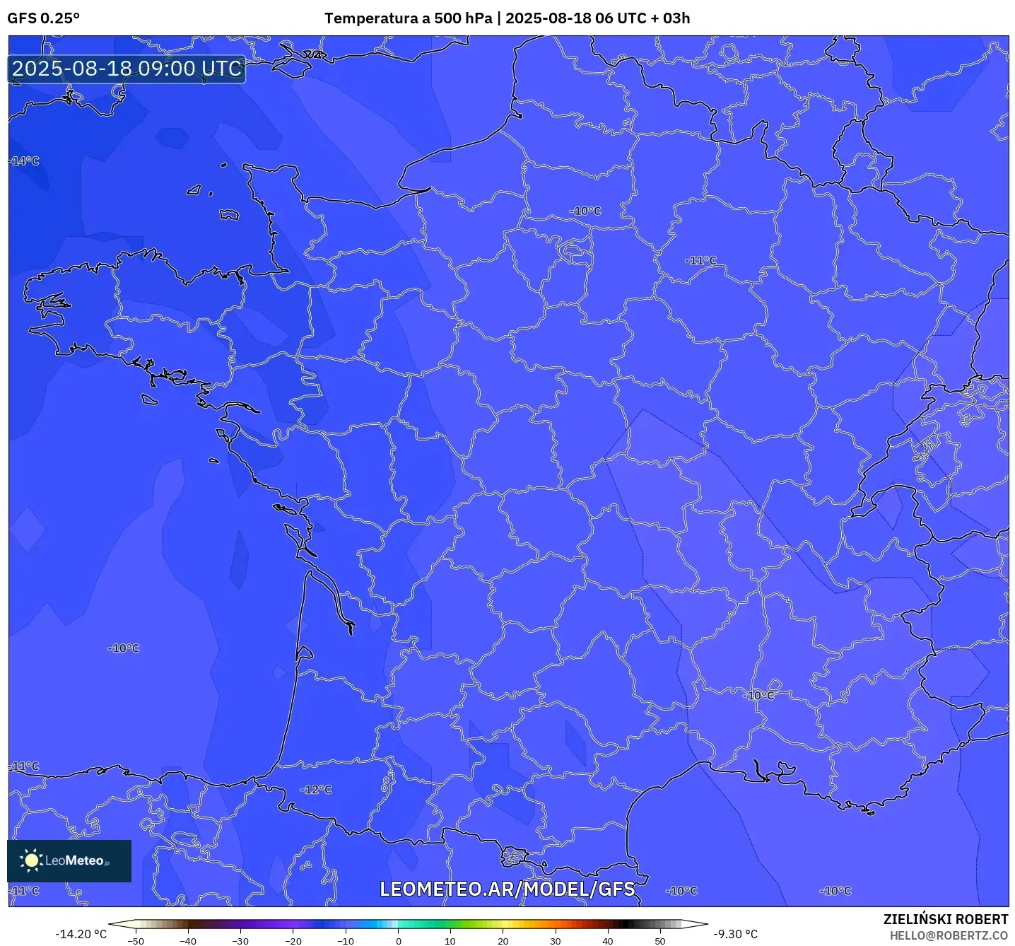 GFS model - Francia, Temperatura a 500 hPa GFS model - Francia, Temperatura a 500 hPa