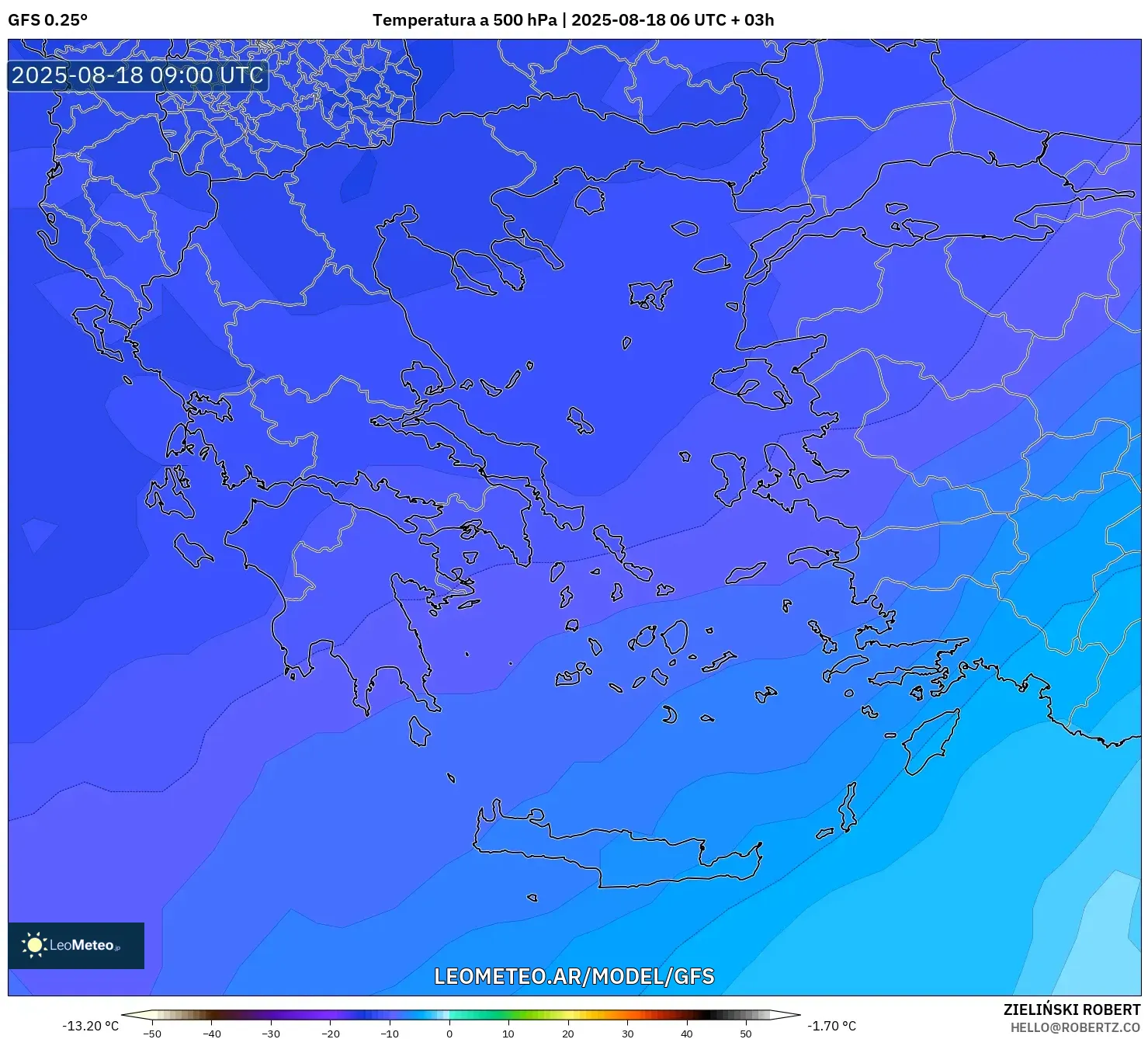 GFS model - Grecia, Temperatura a 500 hPa