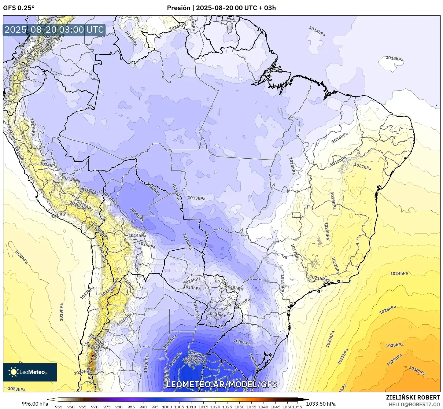 GFS model - Brasil, Presión