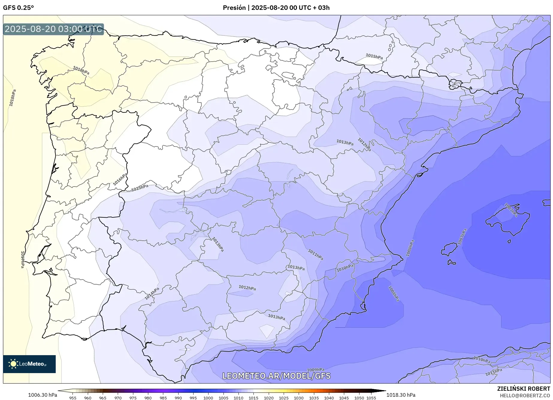 GFS model - España, Presión
