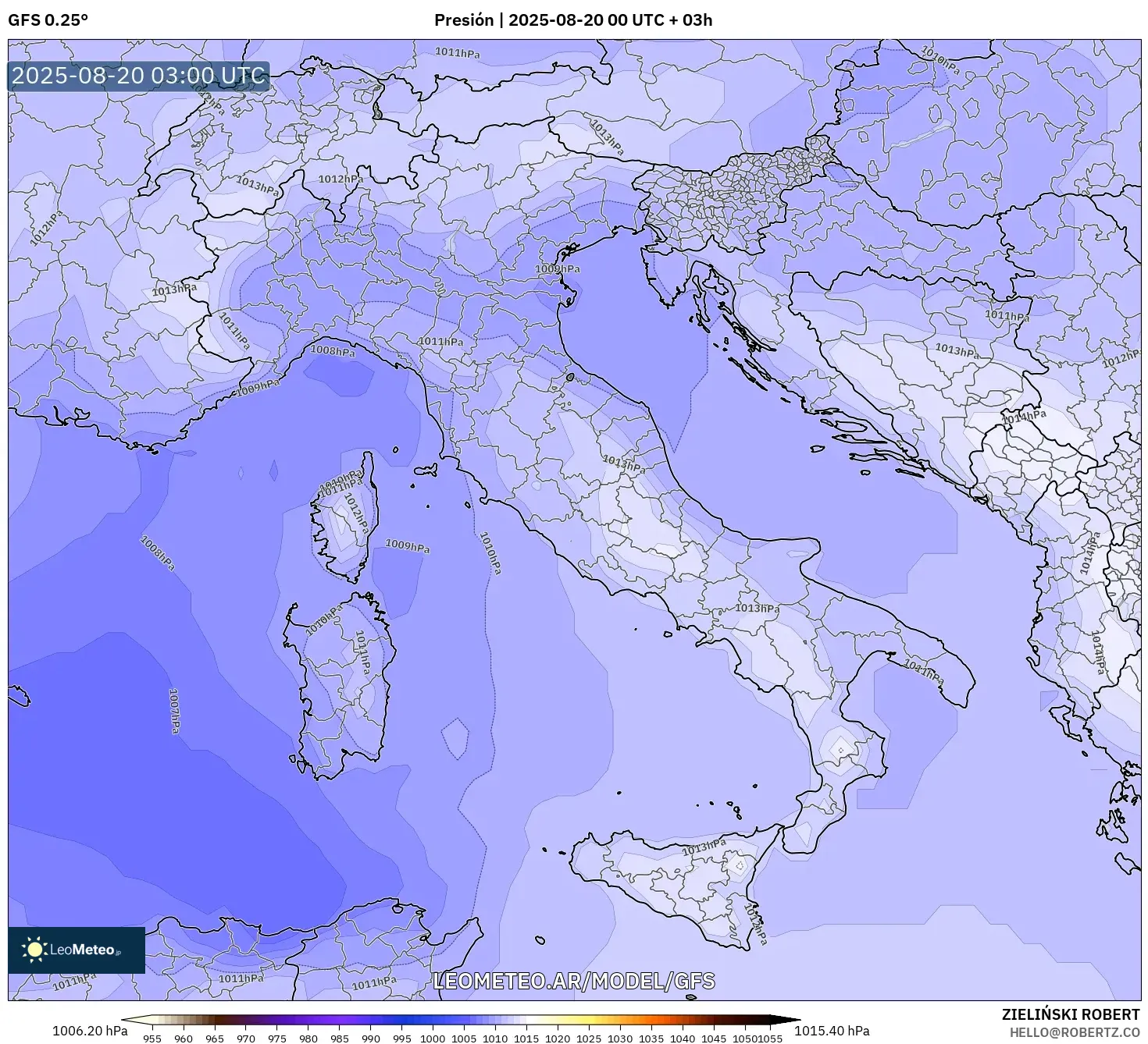 GFS model - Italia, Presión