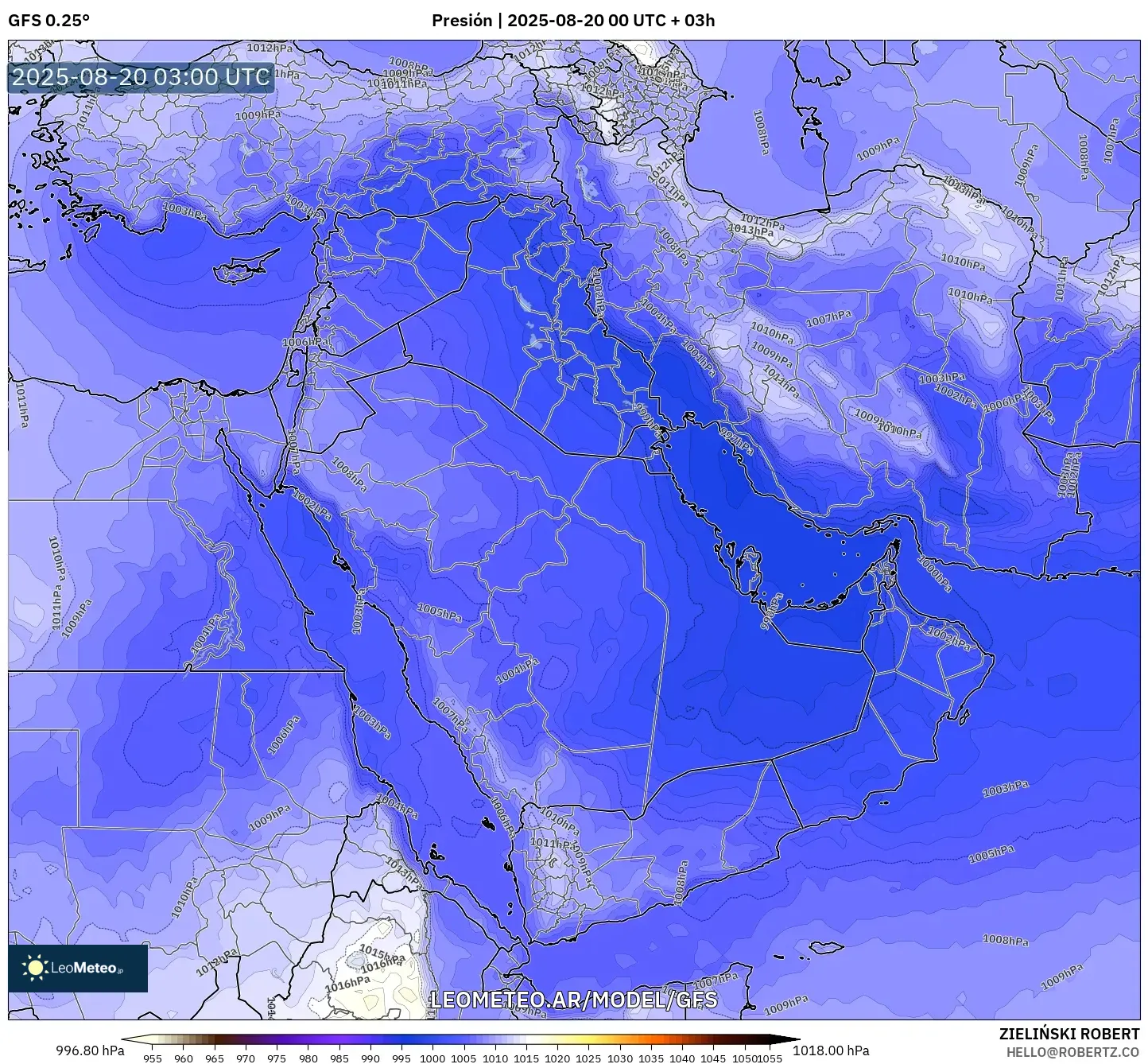GFS model - Oriente Medio, Presión