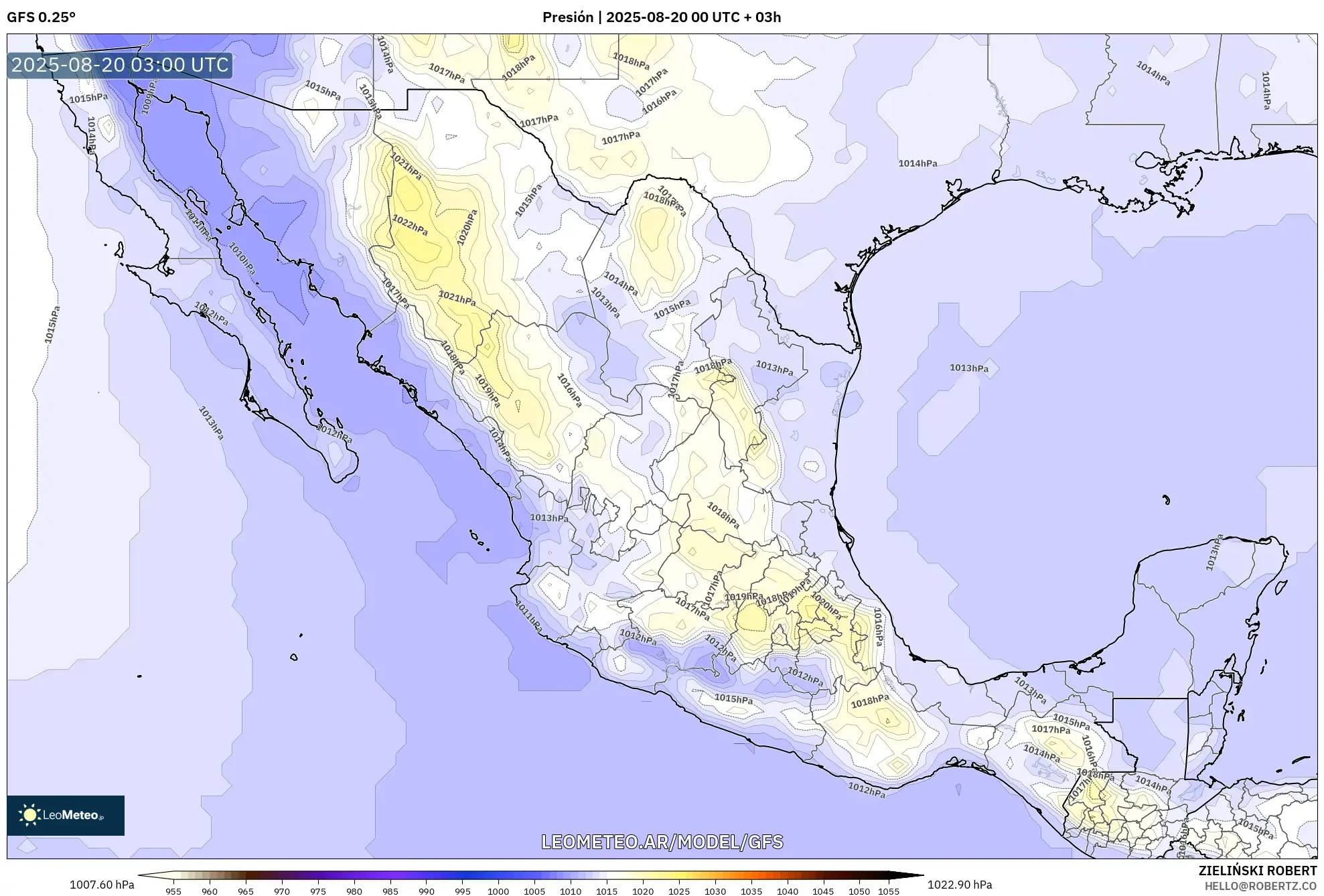 GFS model - México, Presión