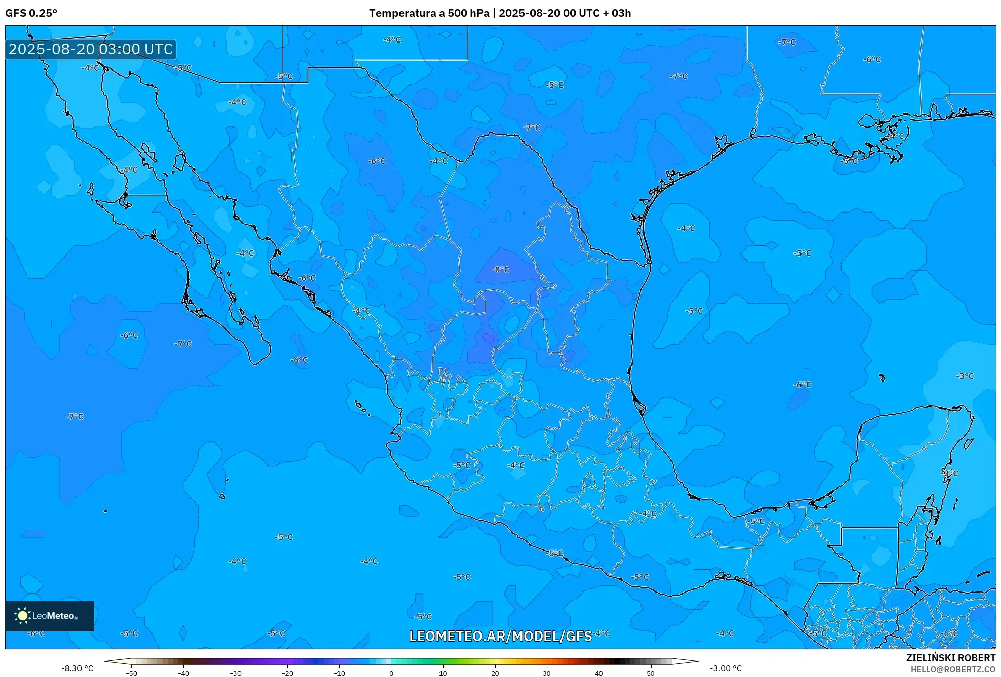 GFS model - México, Temperatura a 500 hPa