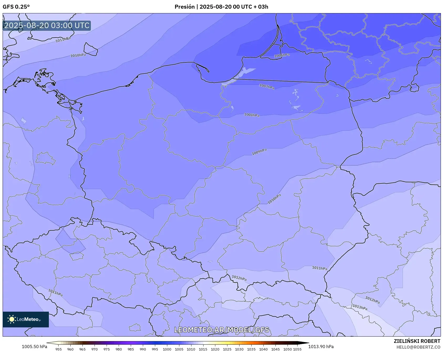 GFS model - Polonia, Presión