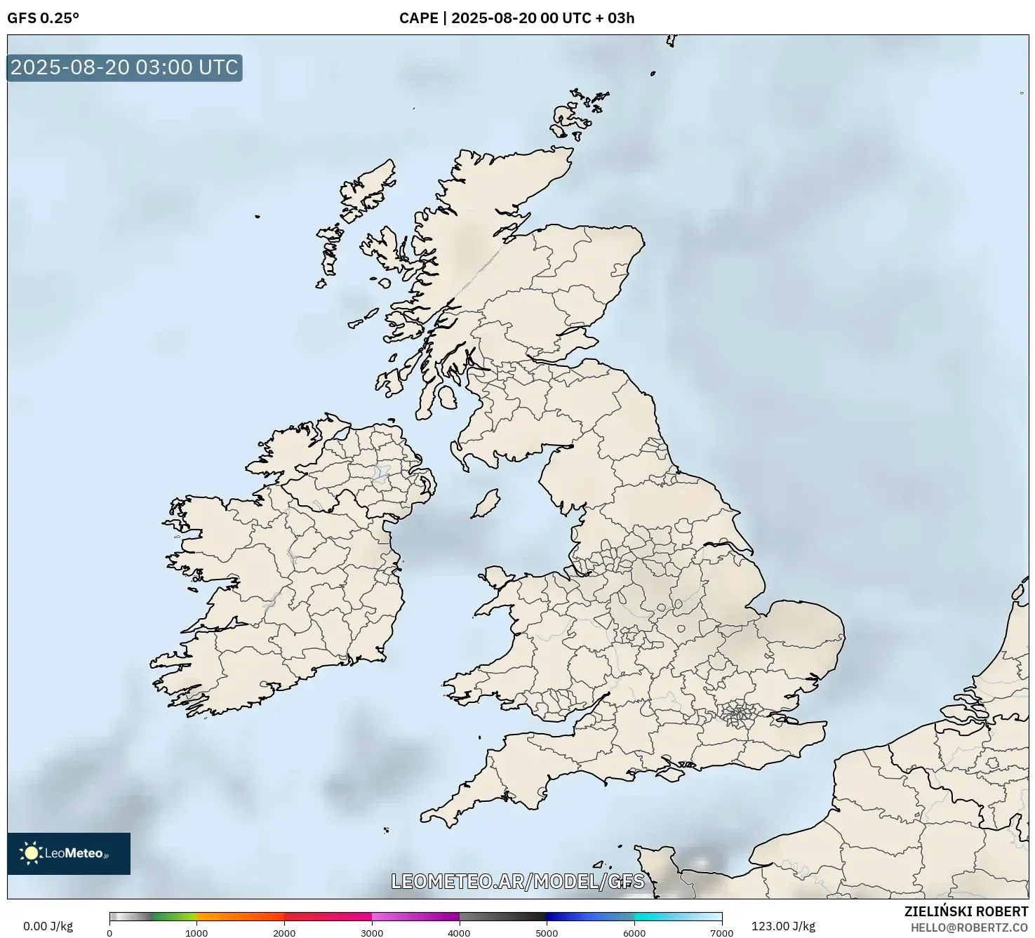 GFS model - Reino Unido, CAPE