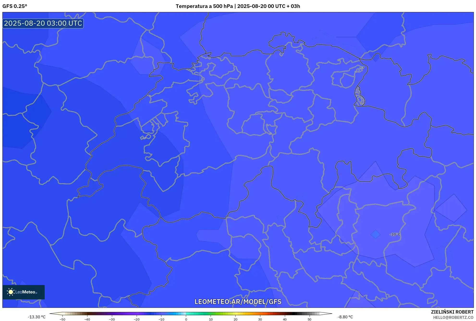 GFS model - Suiza, Temperatura a 500 hPa