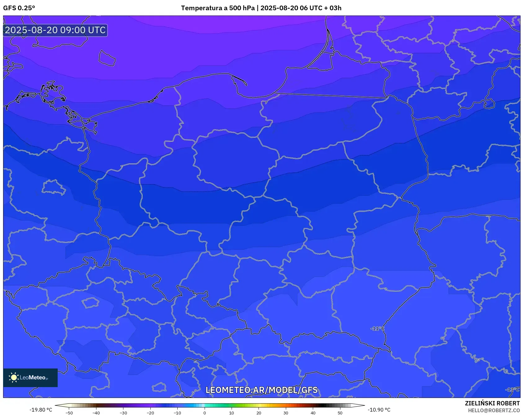 GFS model - Polonia, Temperatura a 500 hPa