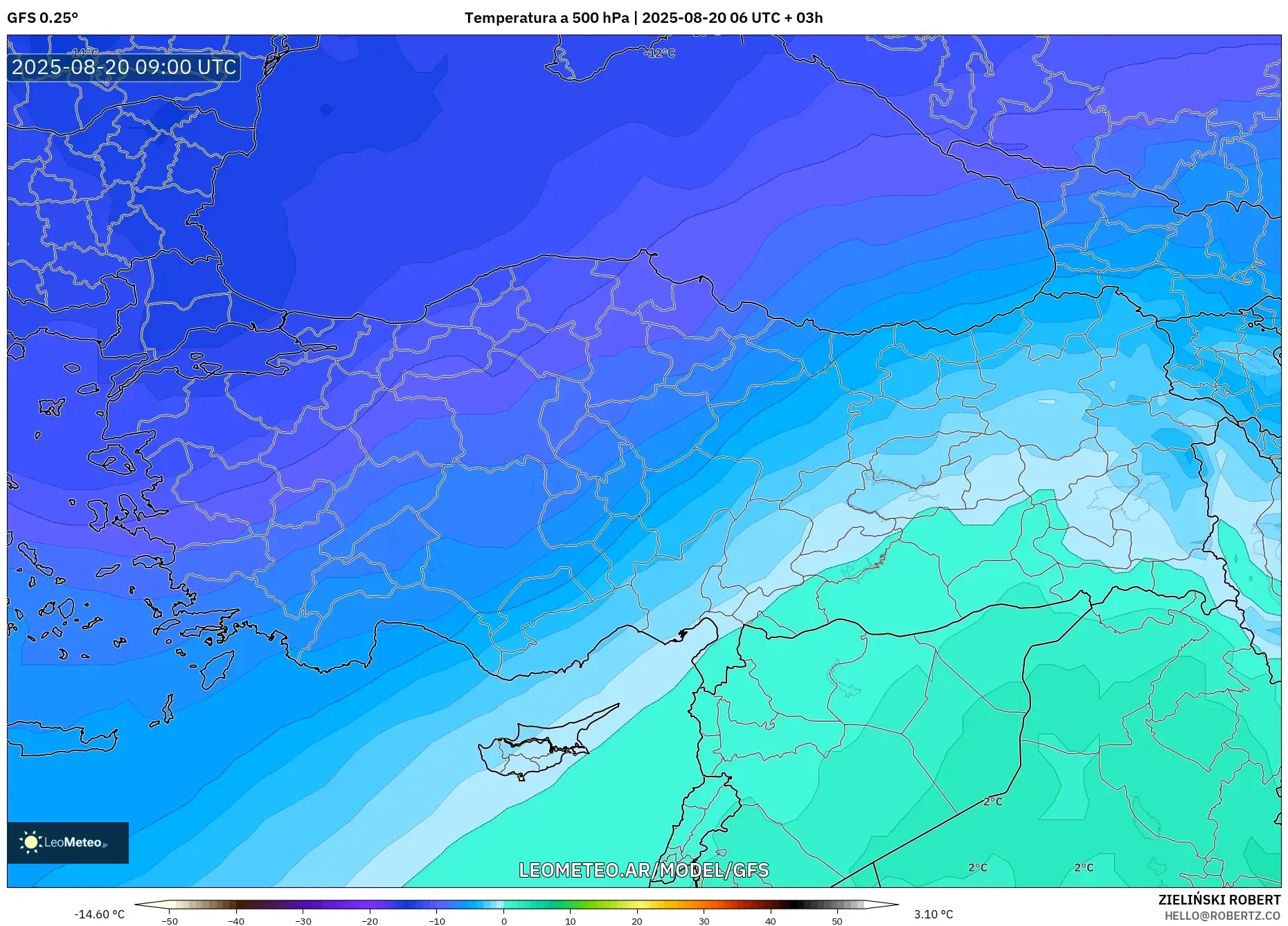 GFS model - Turquía, Temperatura a 500 hPa