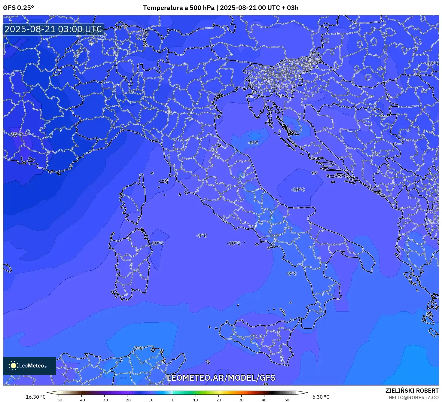 GFS model - Italia, Temperatura a 500 hPa