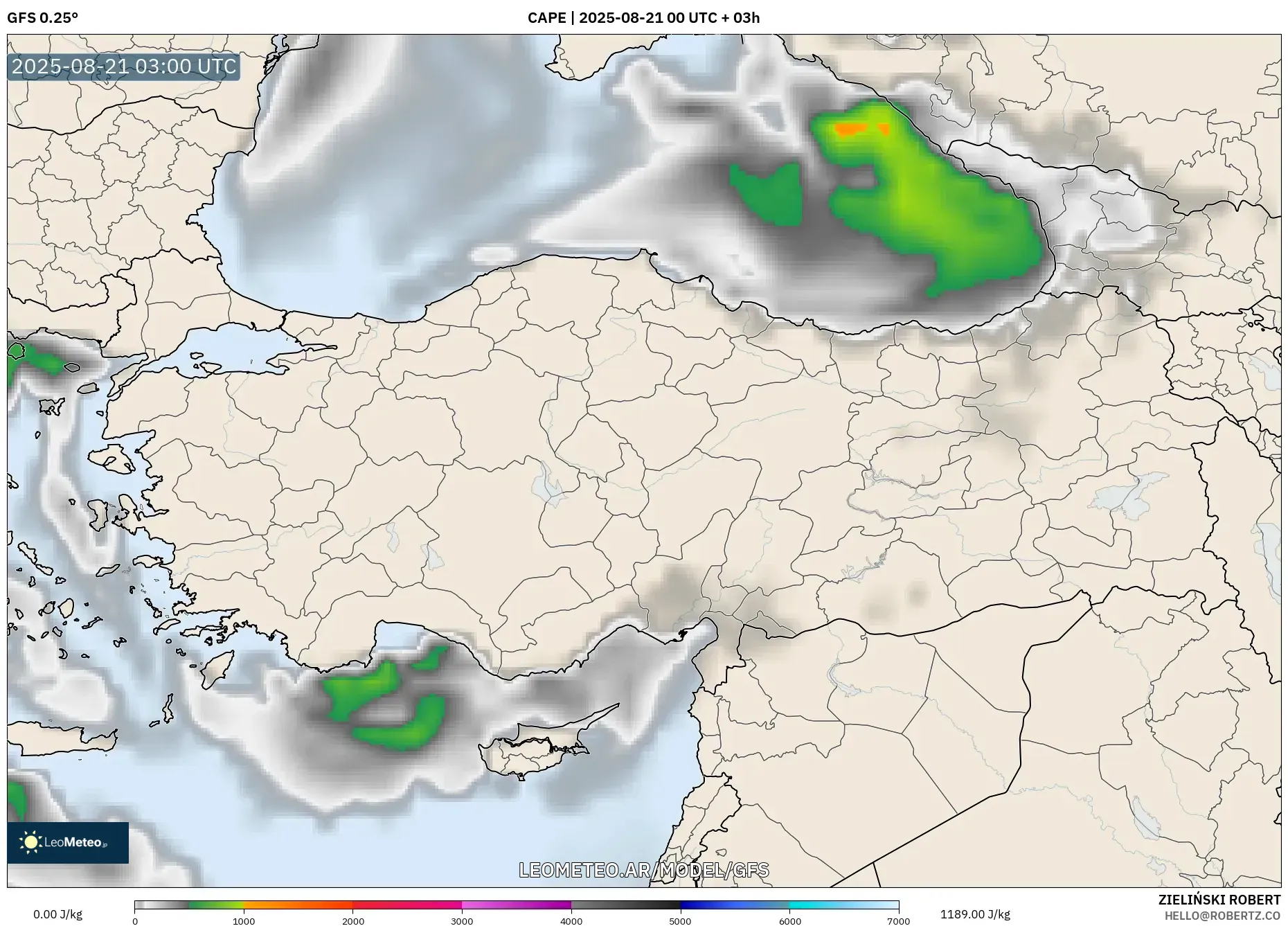 GFS model - Turquía, CAPE