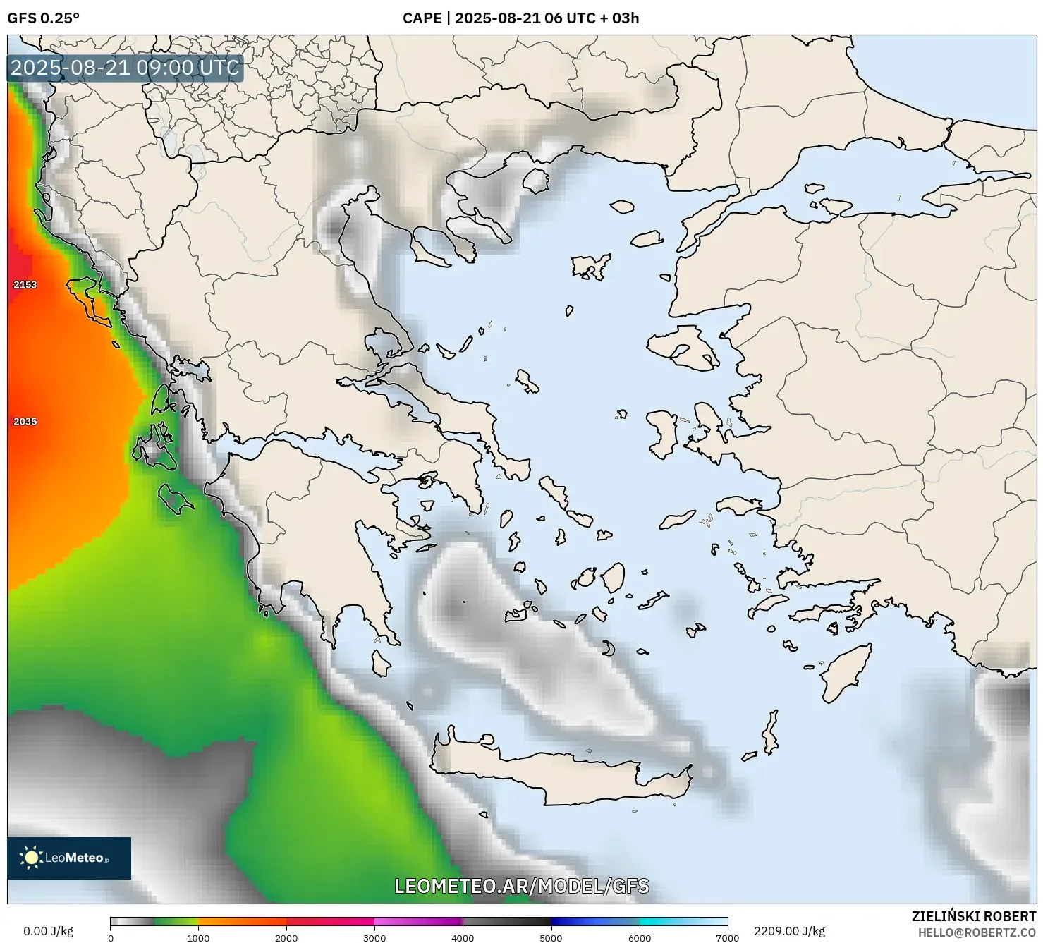 GFS model - Grecia, CAPE GFS model - Grecia, CAPE