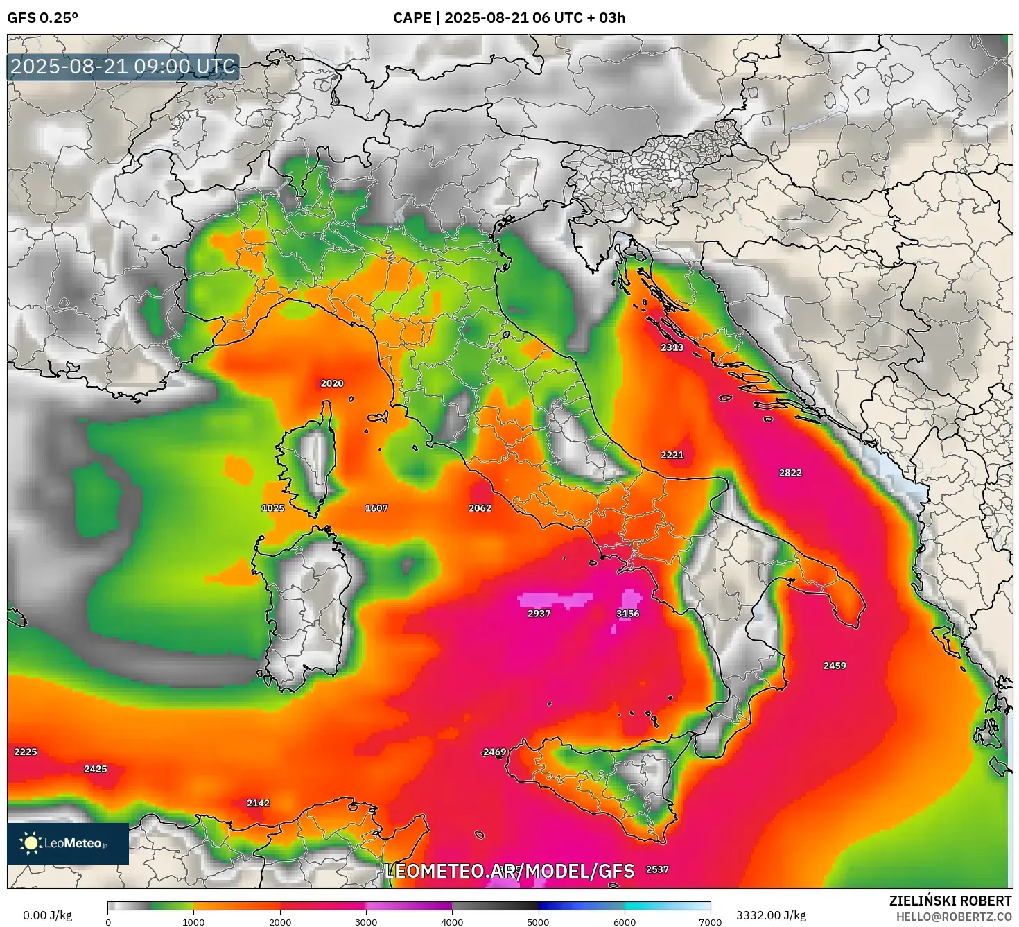 GFS model - Italia, CAPE