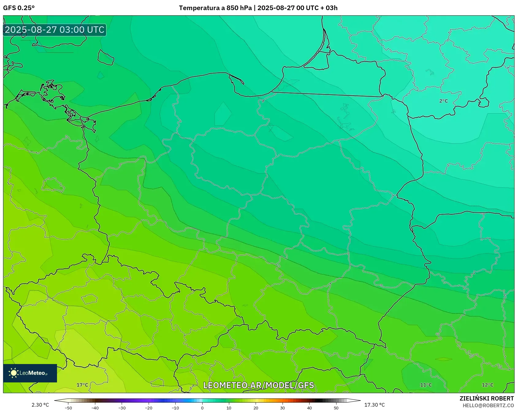 GFS model - Polonia, Temperatura a 850 hPa GFS model - Polonia, Temperatura a 850 hPa