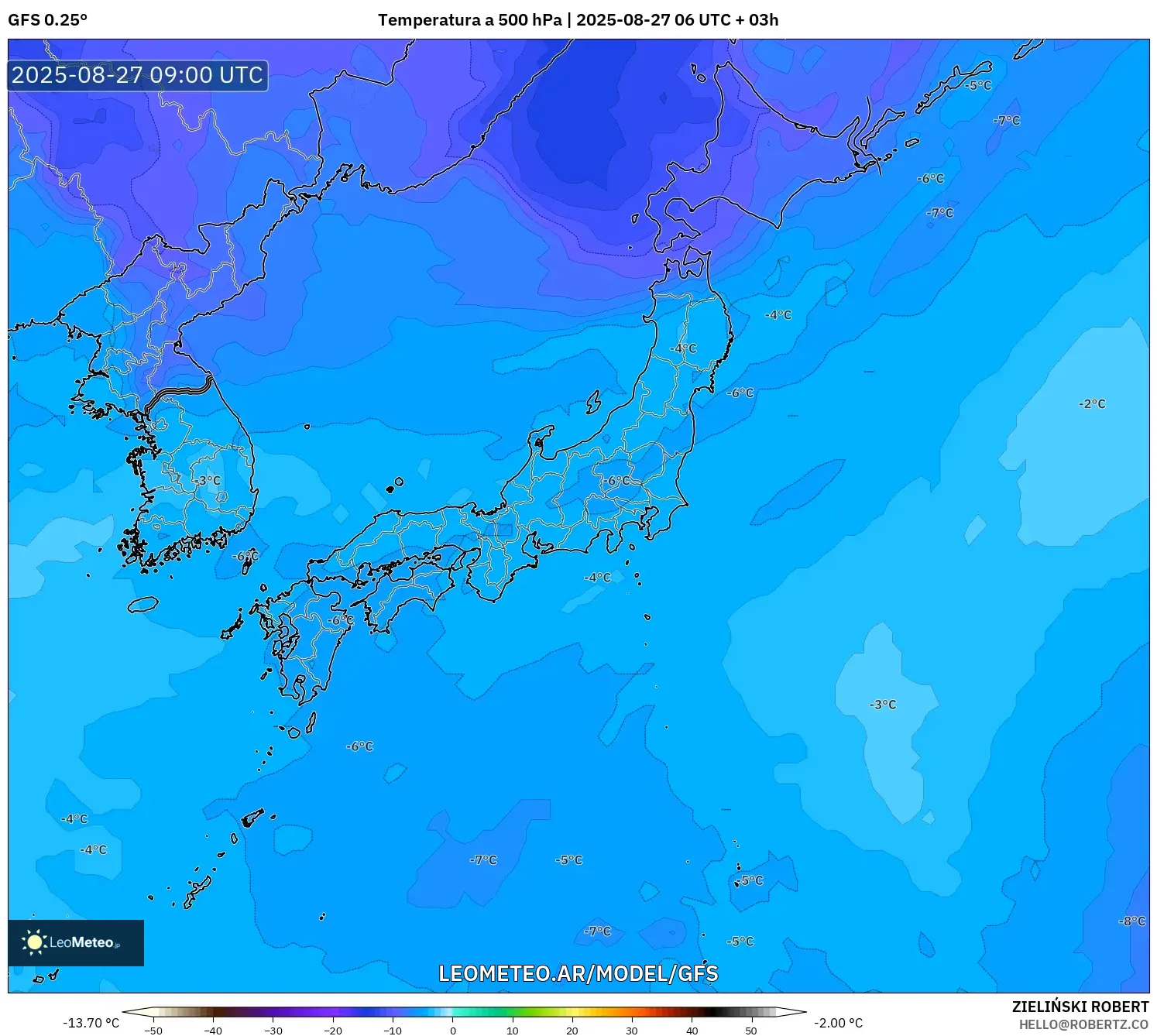 GFS model - Japón, Temperatura a 500 hPa GFS model - Japón, Temperatura a 500 hPa