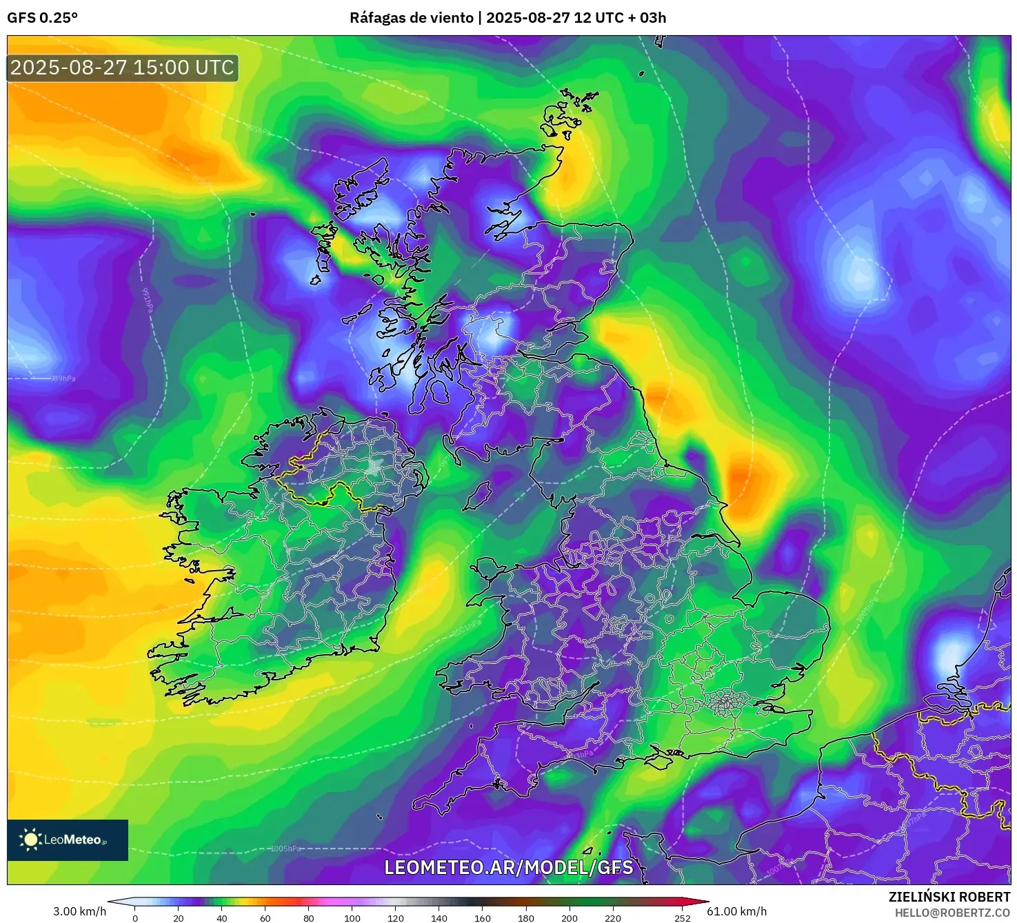 GFS model - Reino Unido, Ráfagas de viento GFS model - Reino Unido, Ráfagas de viento
