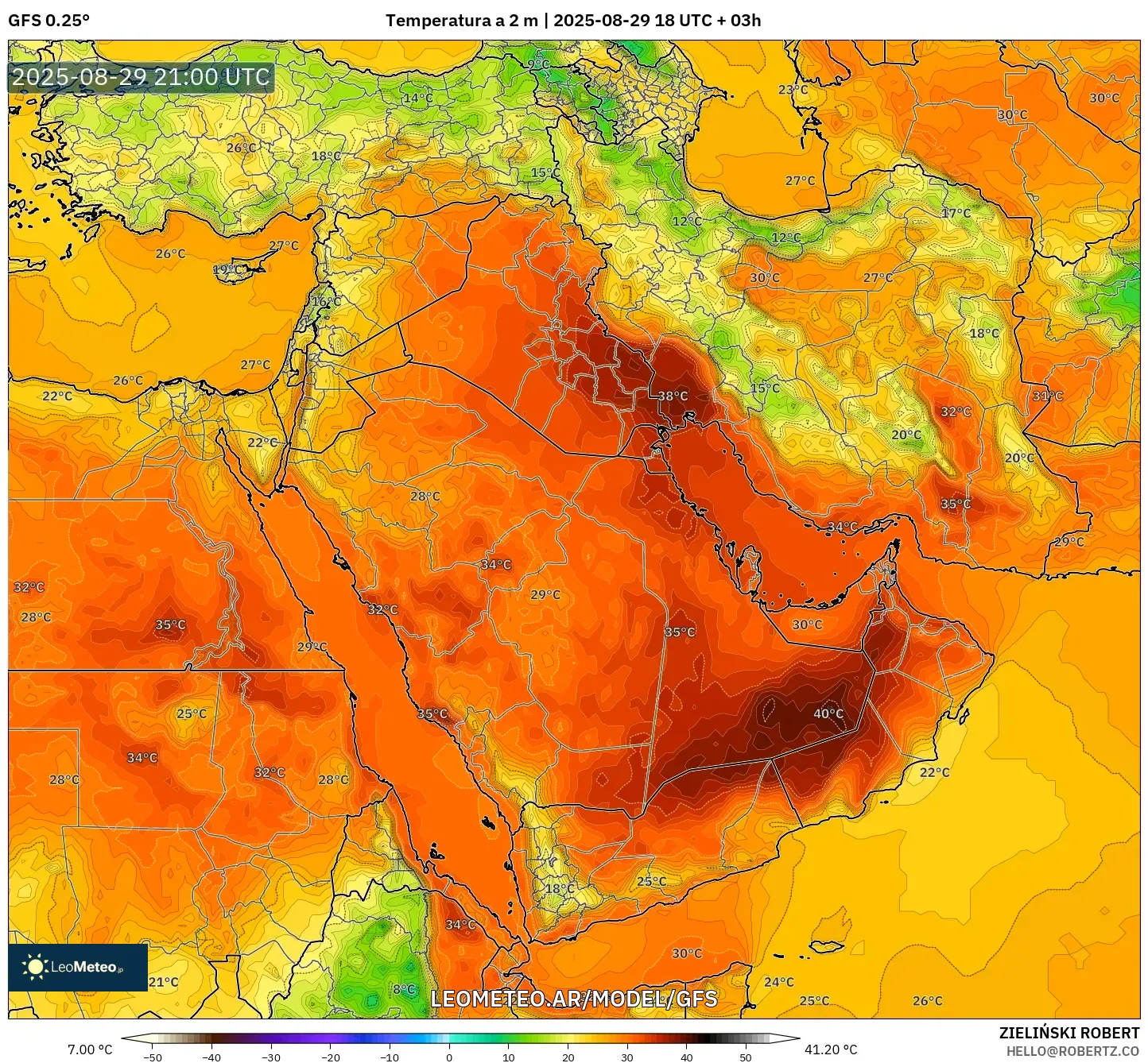 GFS model - Oriente Medio, Temperatura a 2 m GFS model - Oriente Medio, Temperatura a 2 m