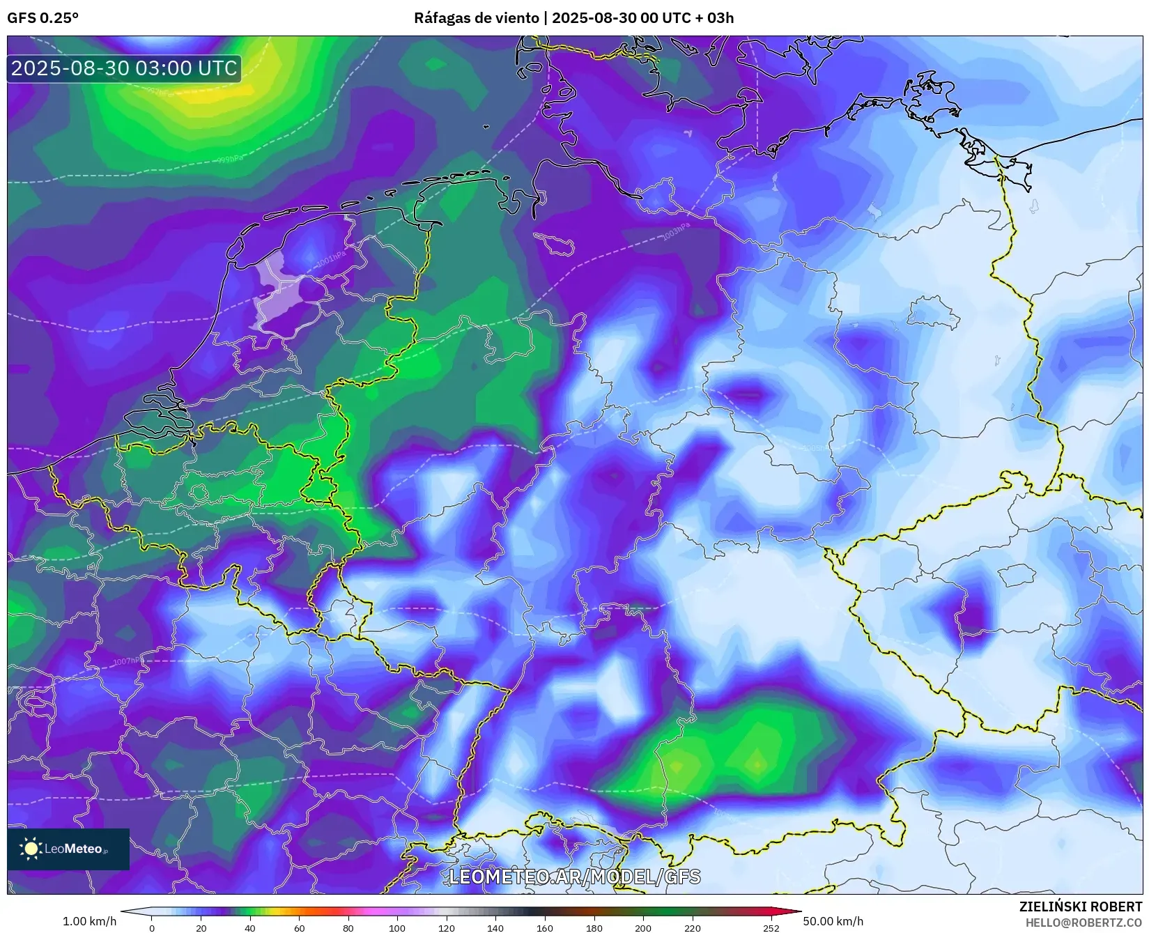GFS model - Alemania, Ráfagas de viento GFS model - Alemania, Ráfagas de viento