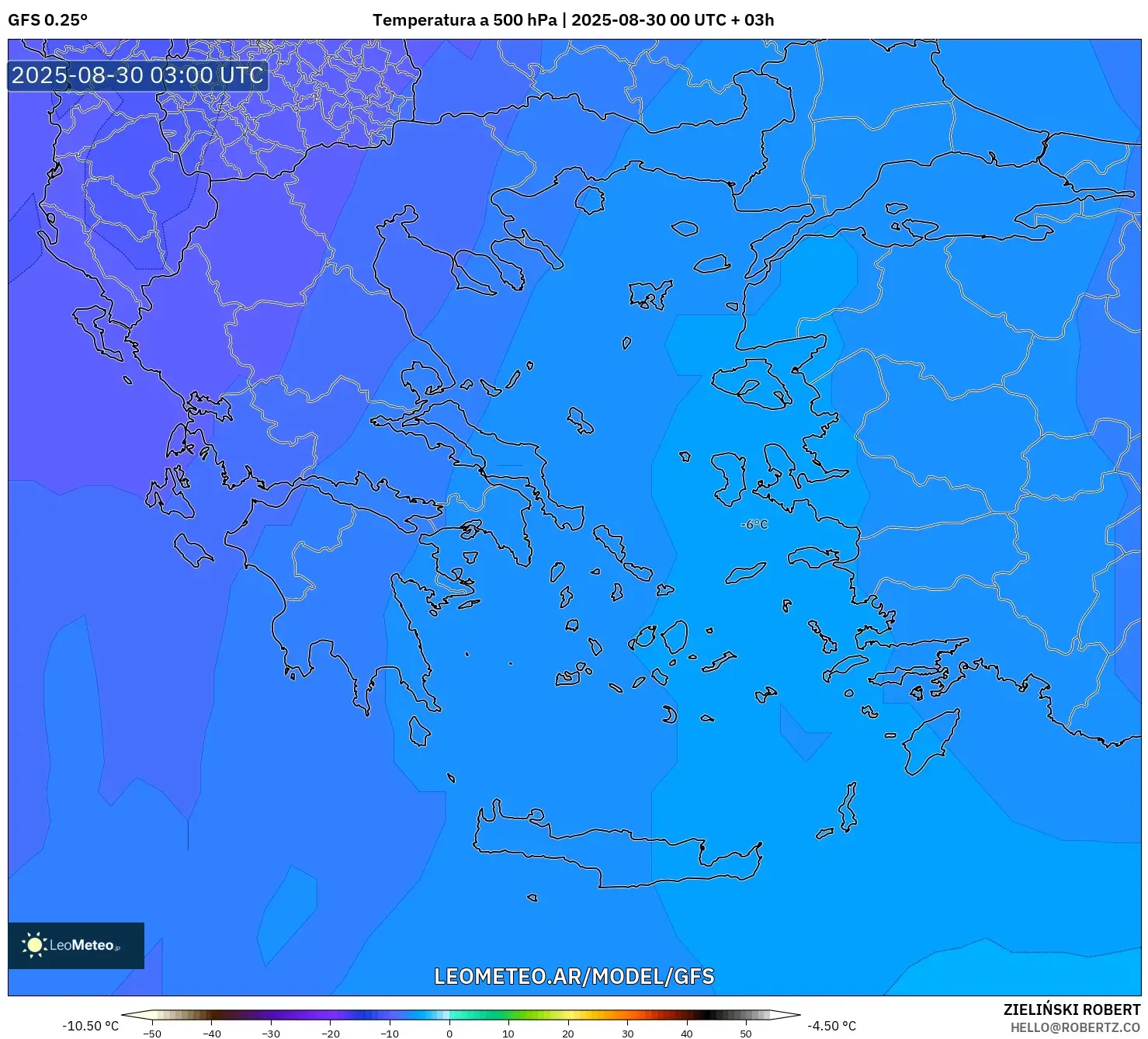 GFS model - Grecia, Temperatura a 500 hPa GFS model - Grecia, Temperatura a 500 hPa