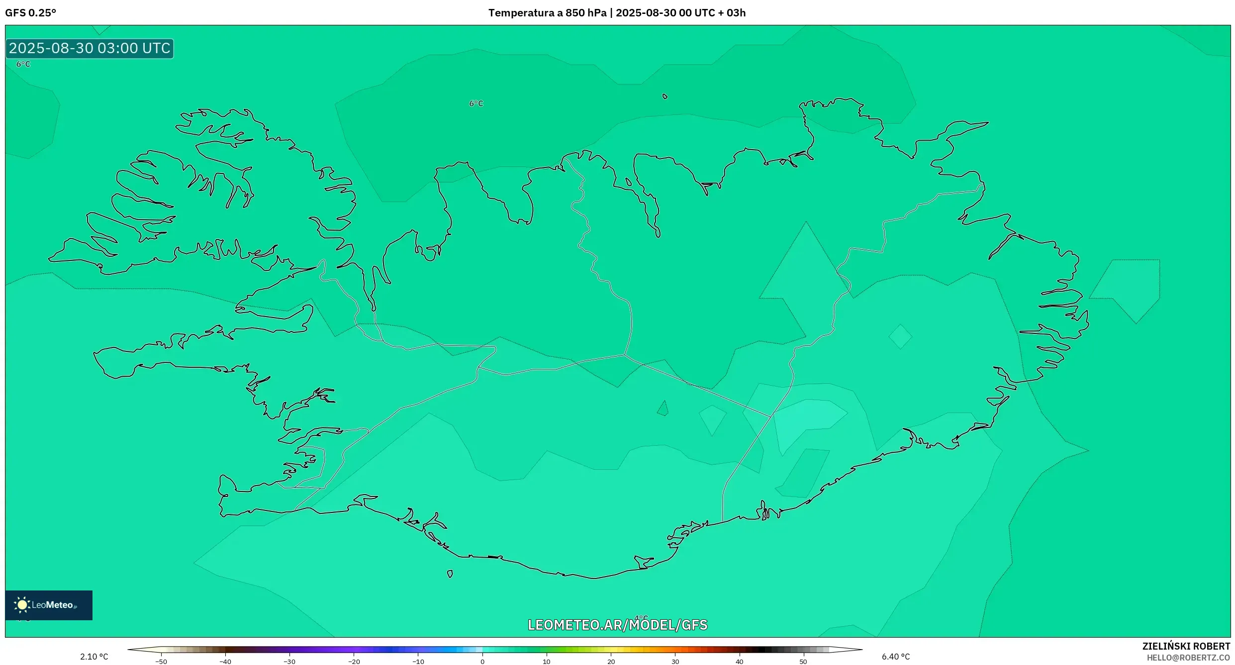 GFS model - Islandia, Temperatura a 850 hPa GFS model - Islandia, Temperatura a 850 hPa