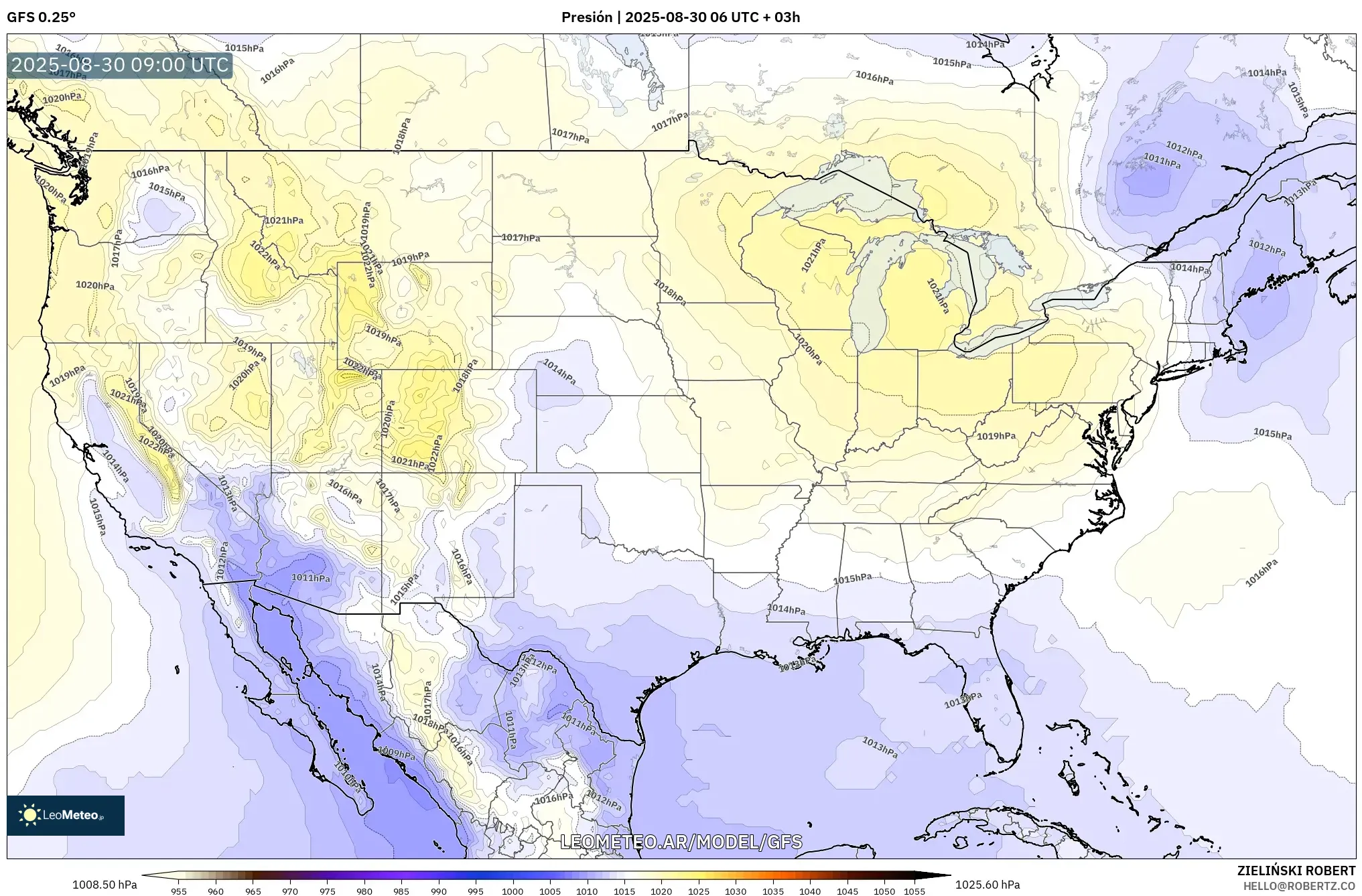 GFS model - Estados Unidos, Presión