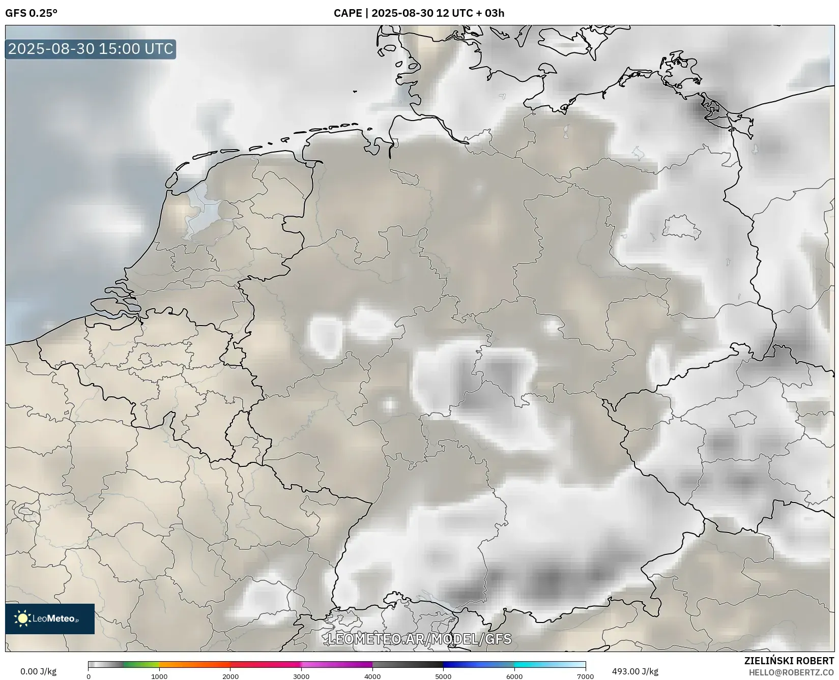 GFS model - Alemania, CAPE GFS model - Alemania, CAPE