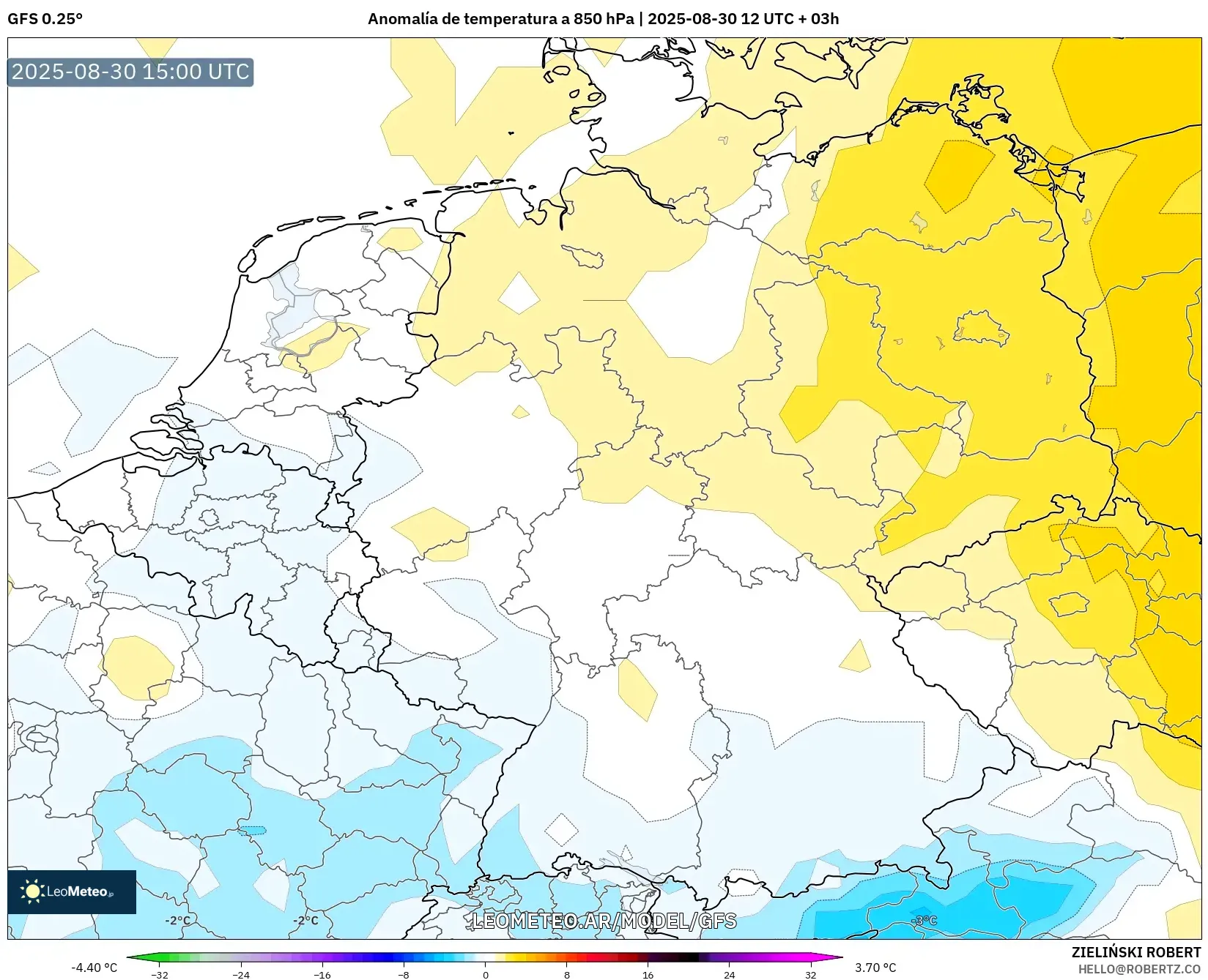 GFS model - Alemania, Anomalía de temperatura a 850 hPa