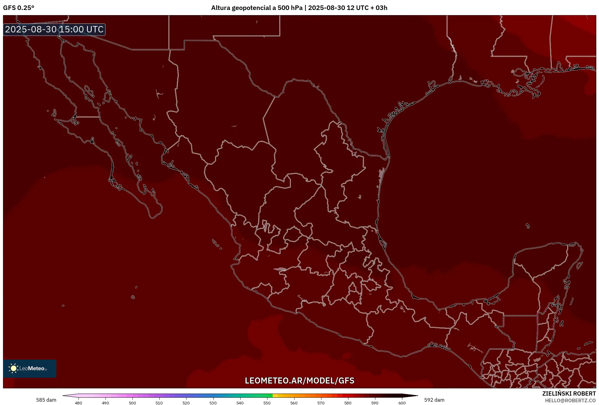 GFS model - México, Altura geopotencial a 500 hPa