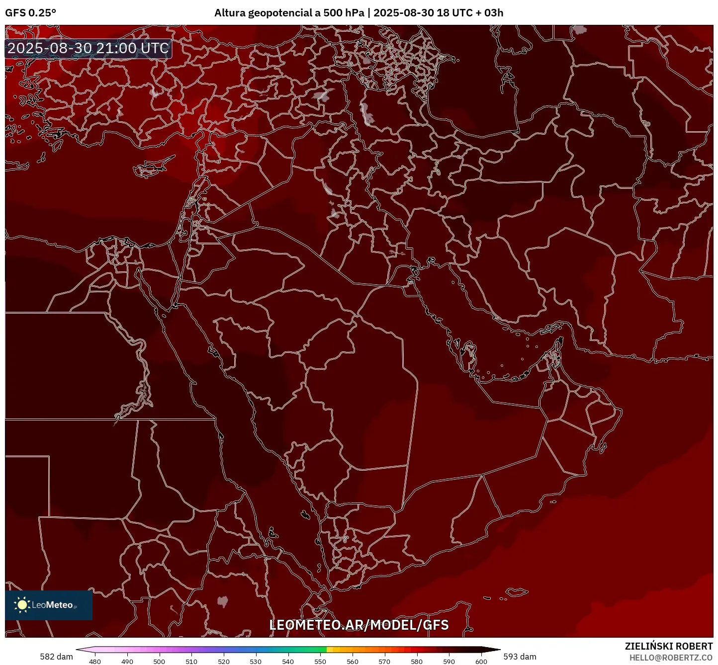 GFS model - Oriente Medio, Altura geopotencial a 500 hPa GFS model - Oriente Medio, Altura geopotencial a 500 hPa