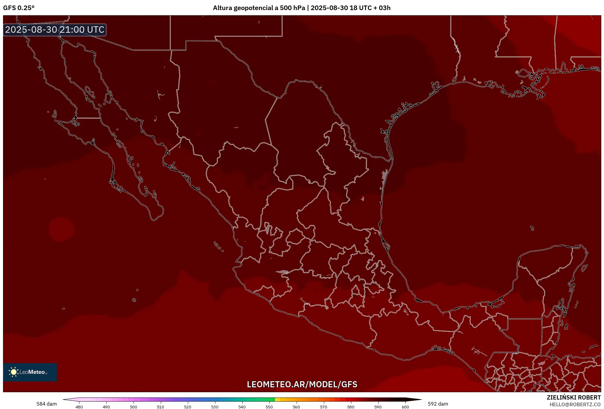 GFS model - México, Altura geopotencial a 500 hPa GFS model - México, Altura geopotencial a 500 hPa