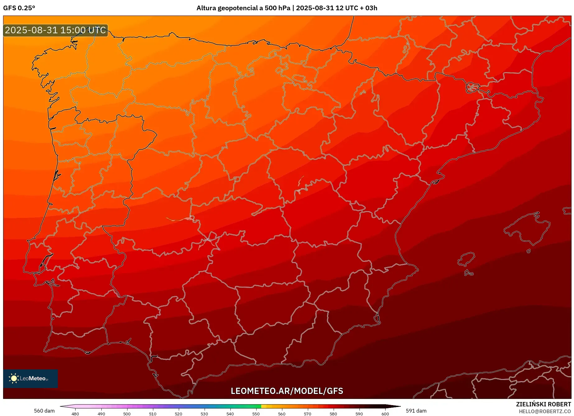 GFS model - España, Altura geopotencial a 500 hPa GFS model - España, Altura geopotencial a 500 hPa