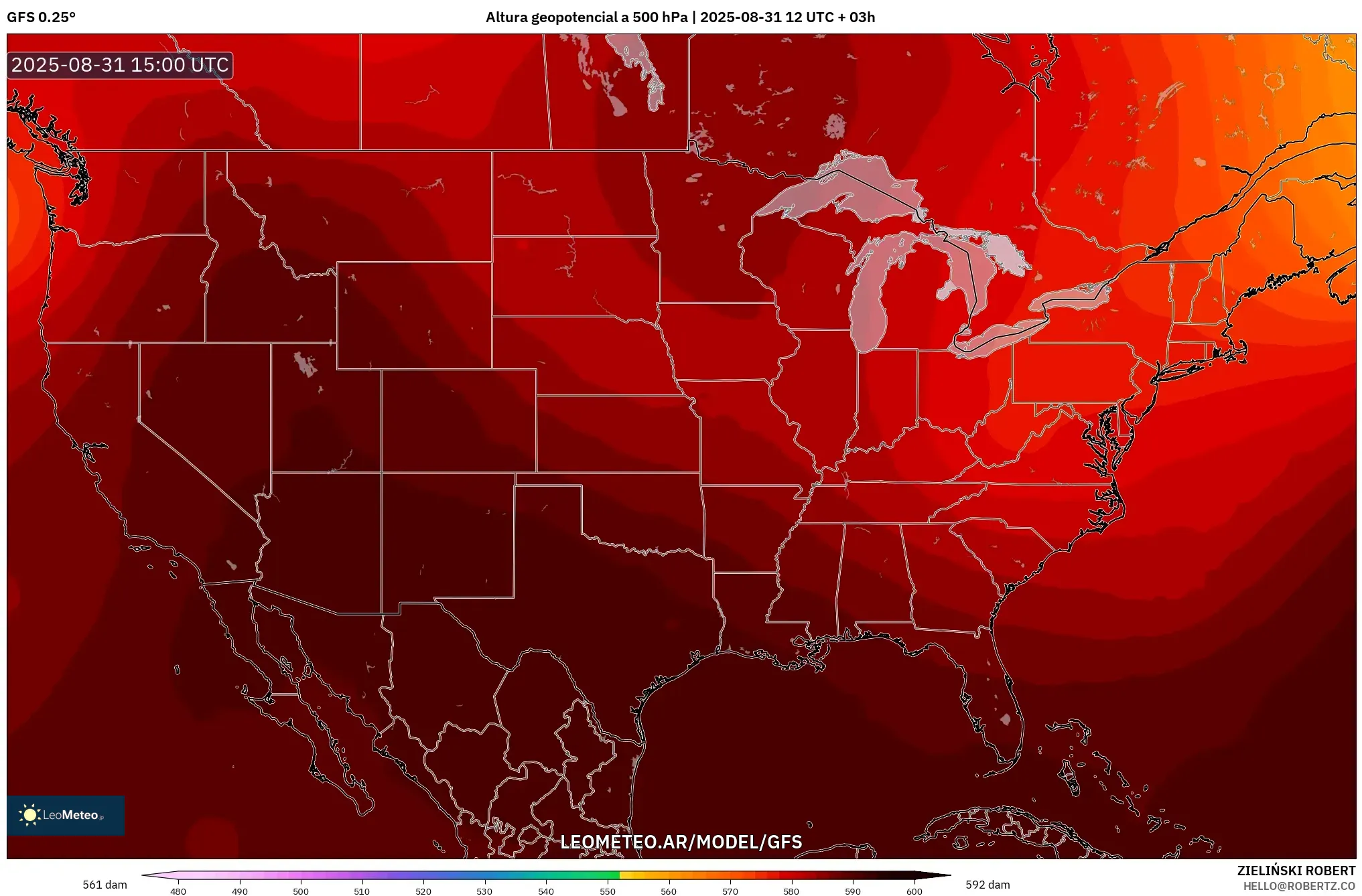 GFS model - Estados Unidos, Altura geopotencial a 500 hPa GFS model - Estados Unidos, Altura geopotencial a 500 hPa