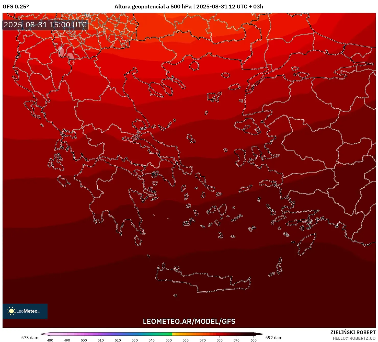 GFS model - Grecia, Altura geopotencial a 500 hPa GFS model - Grecia, Altura geopotencial a 500 hPa