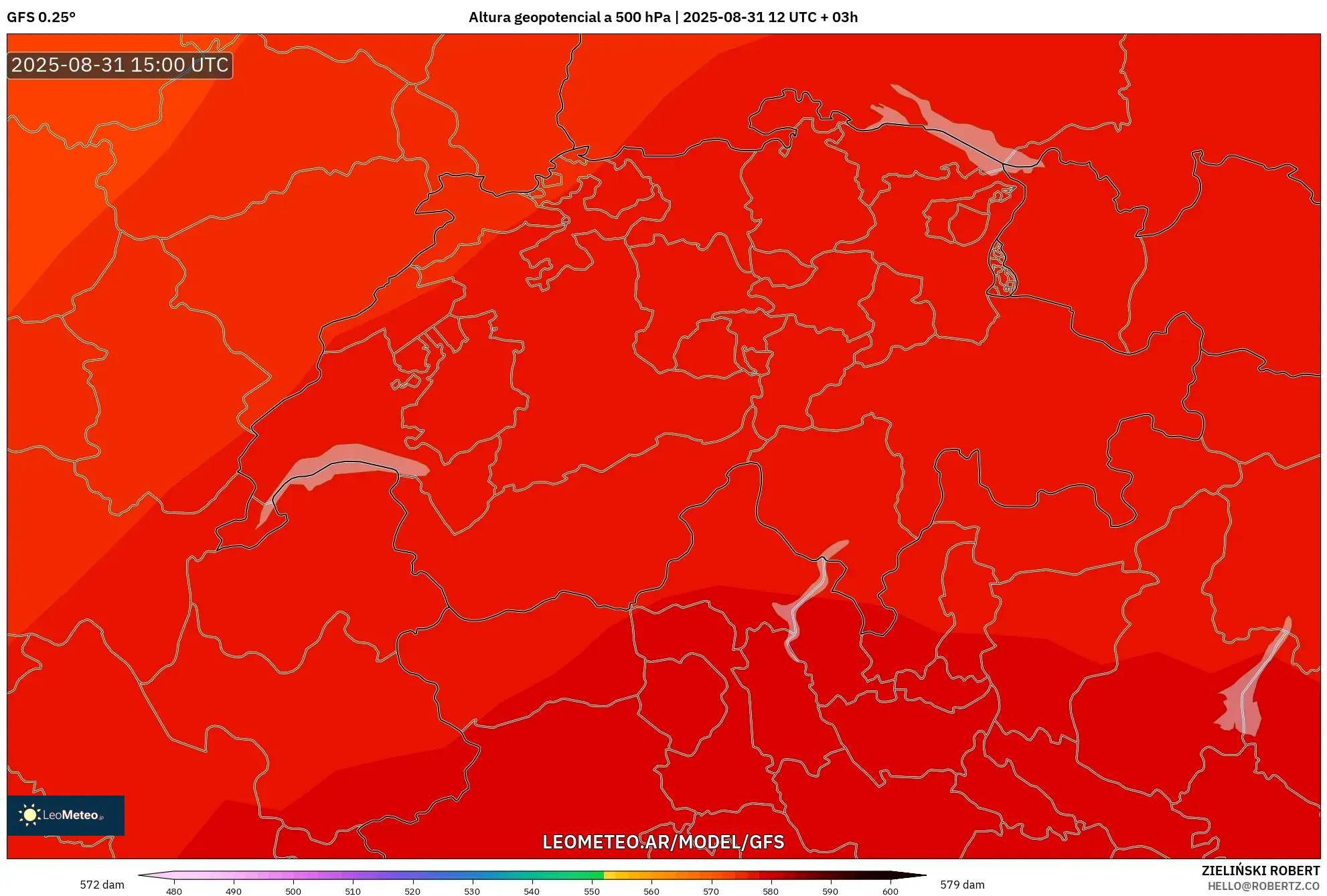 GFS model - Suiza, Altura geopotencial a 500 hPa GFS model - Suiza, Altura geopotencial a 500 hPa