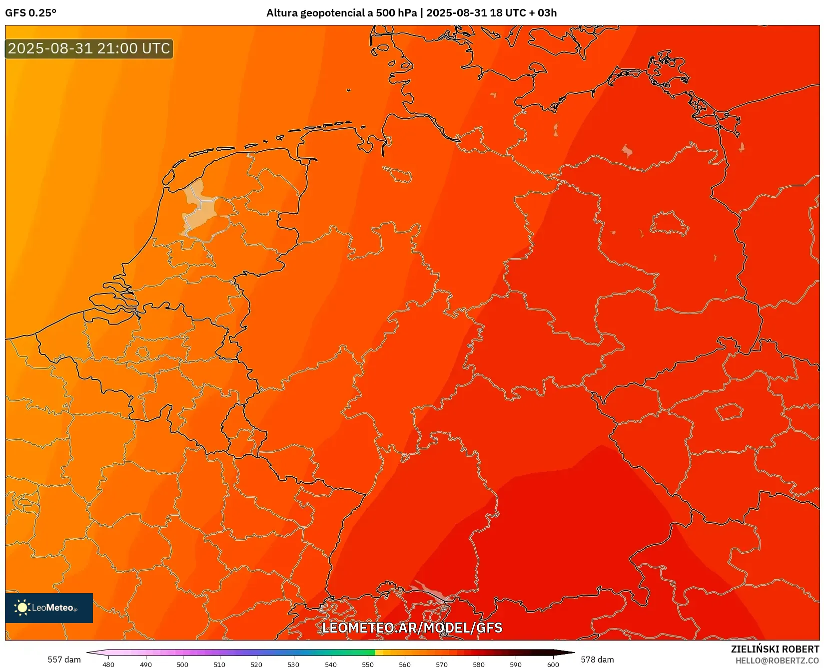 GFS model - Alemania, Altura geopotencial a 500 hPa GFS model - Alemania, Altura geopotencial a 500 hPa