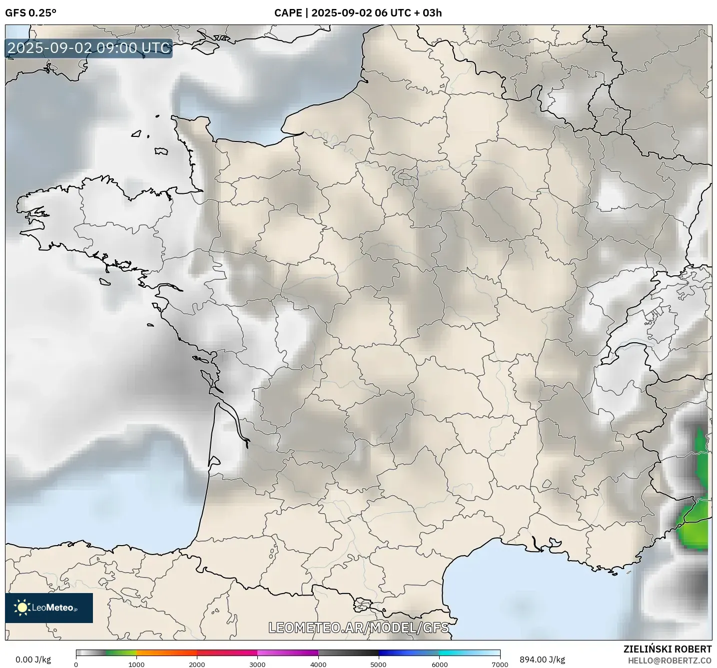 GFS model - Francia, CAPE GFS model - Francia, CAPE