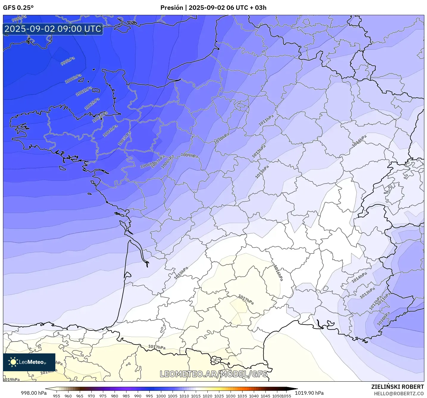GFS model - Francia, Presión GFS model - Francia, Presión